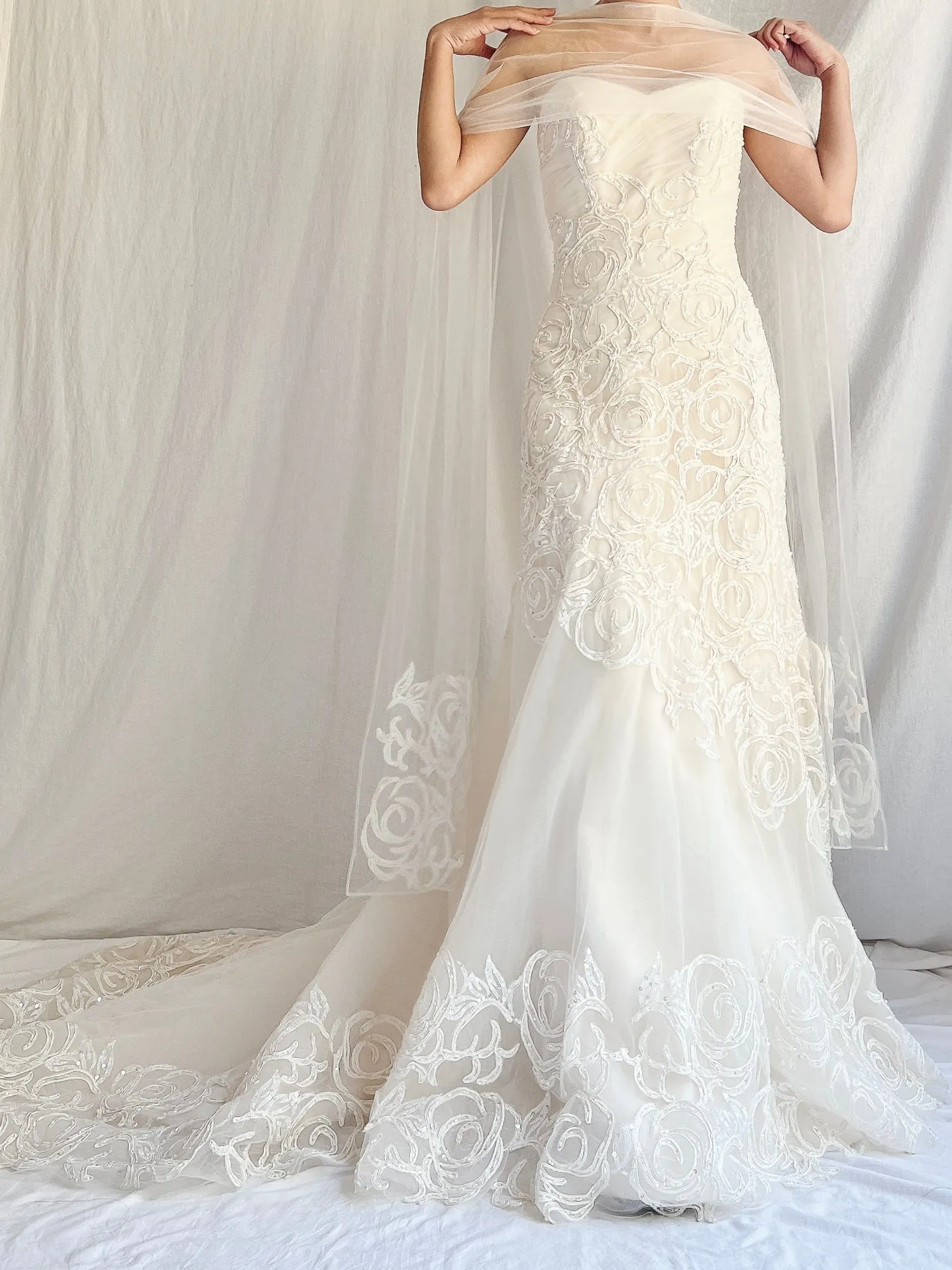 00 Maggie Sotero Rose Embroidered Gown with Scarf - XS/2/4