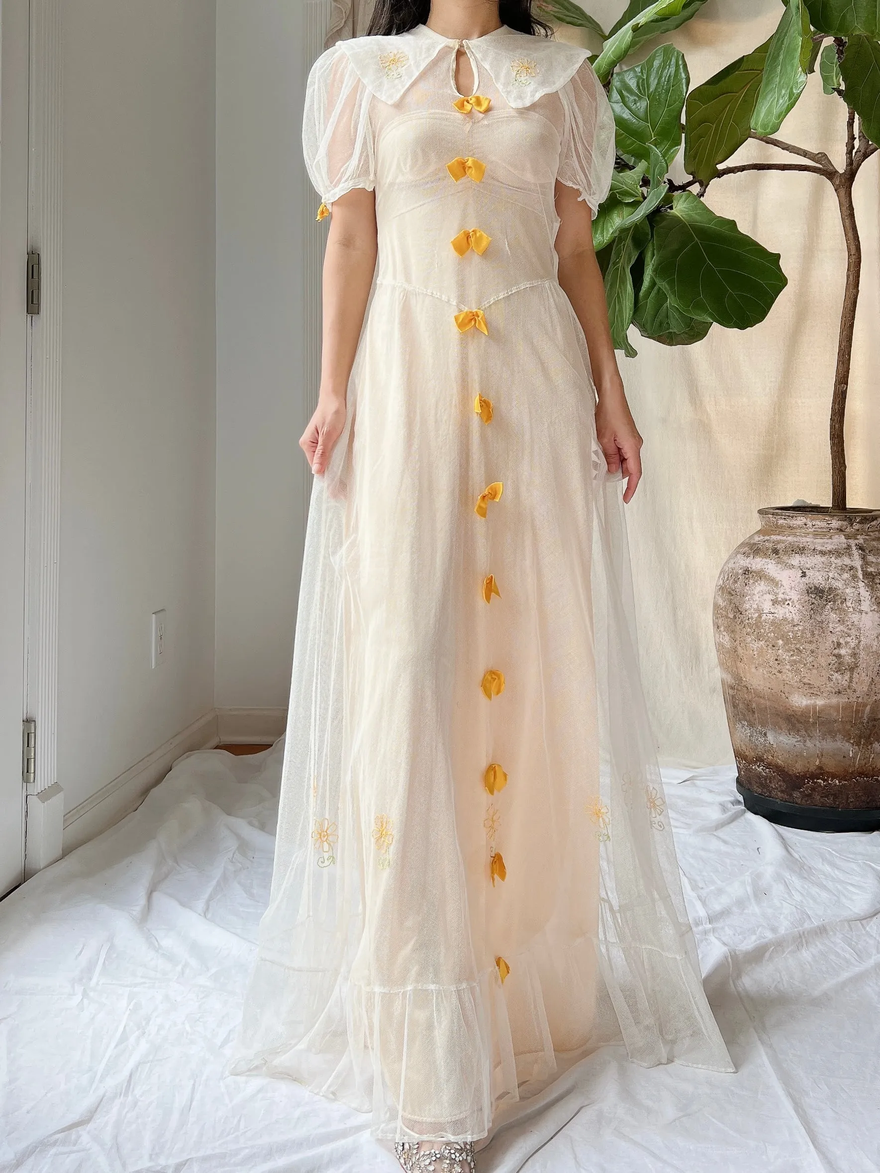 1930s Tulle Bow Dress - XS