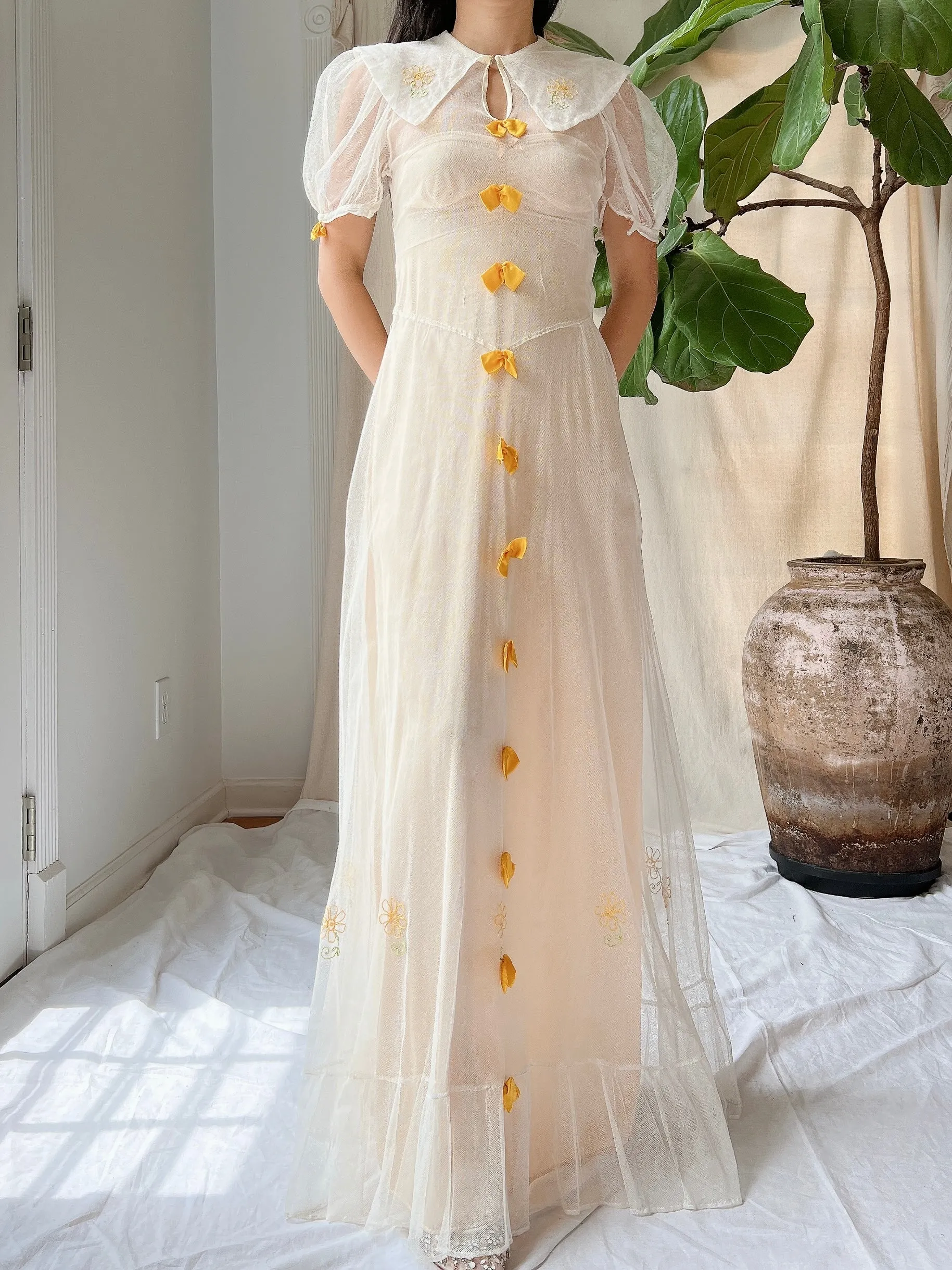1930s Tulle Bow Dress - XS