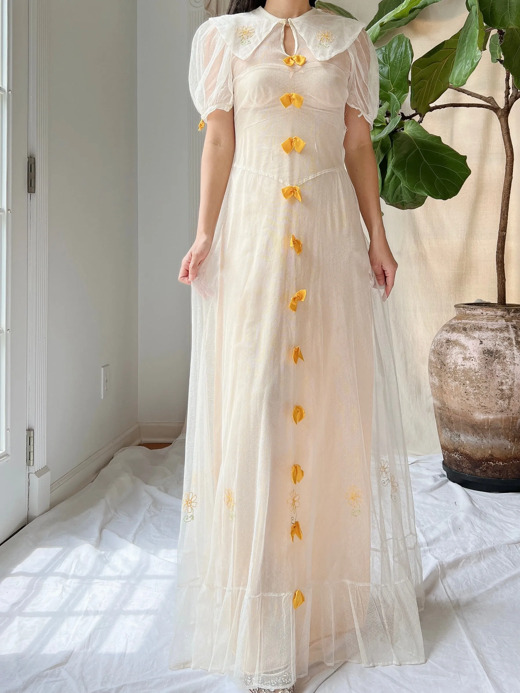 1930s Tulle Bow Dress - XS
