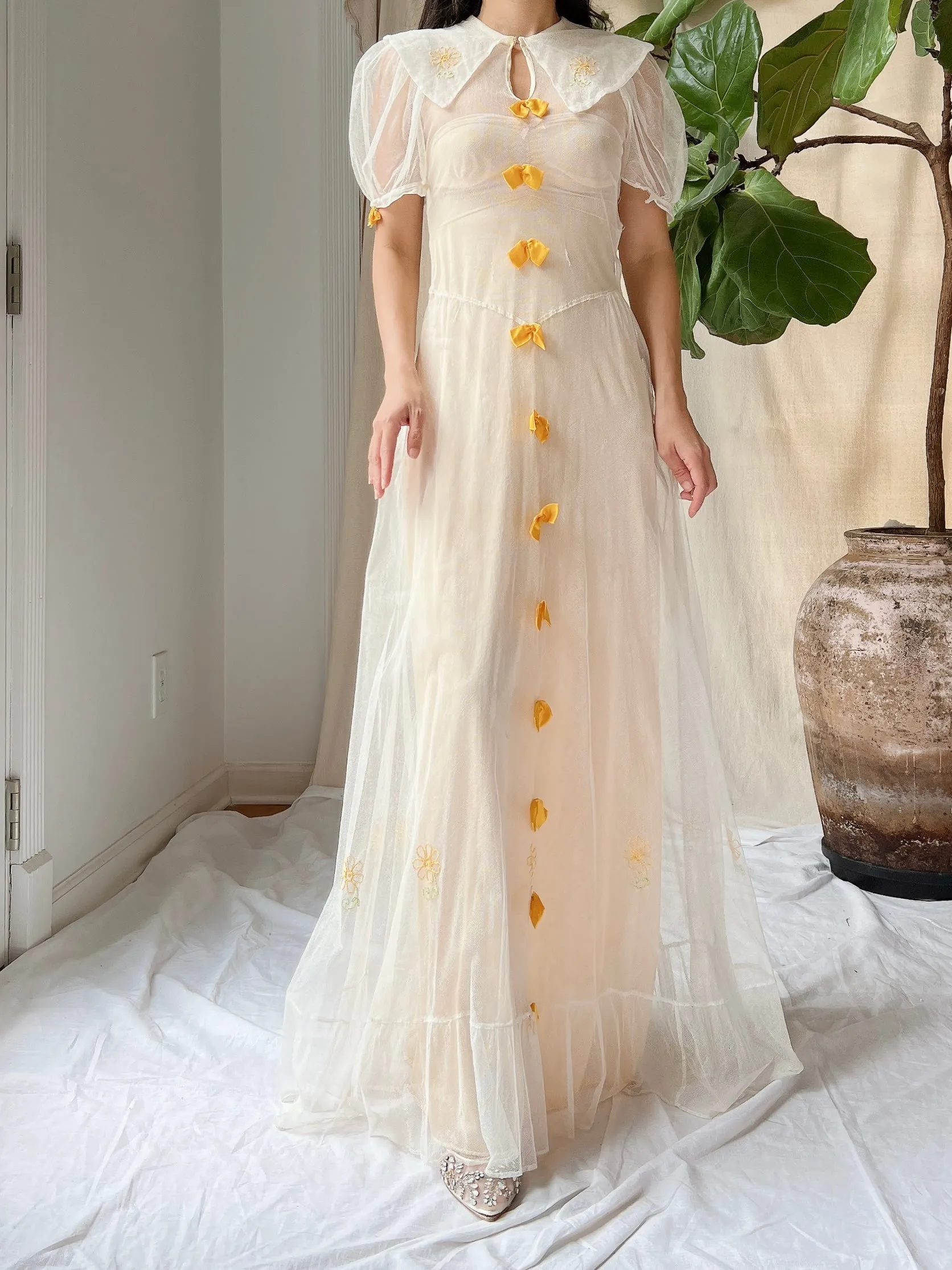 1930s Tulle Bow Dress - XS