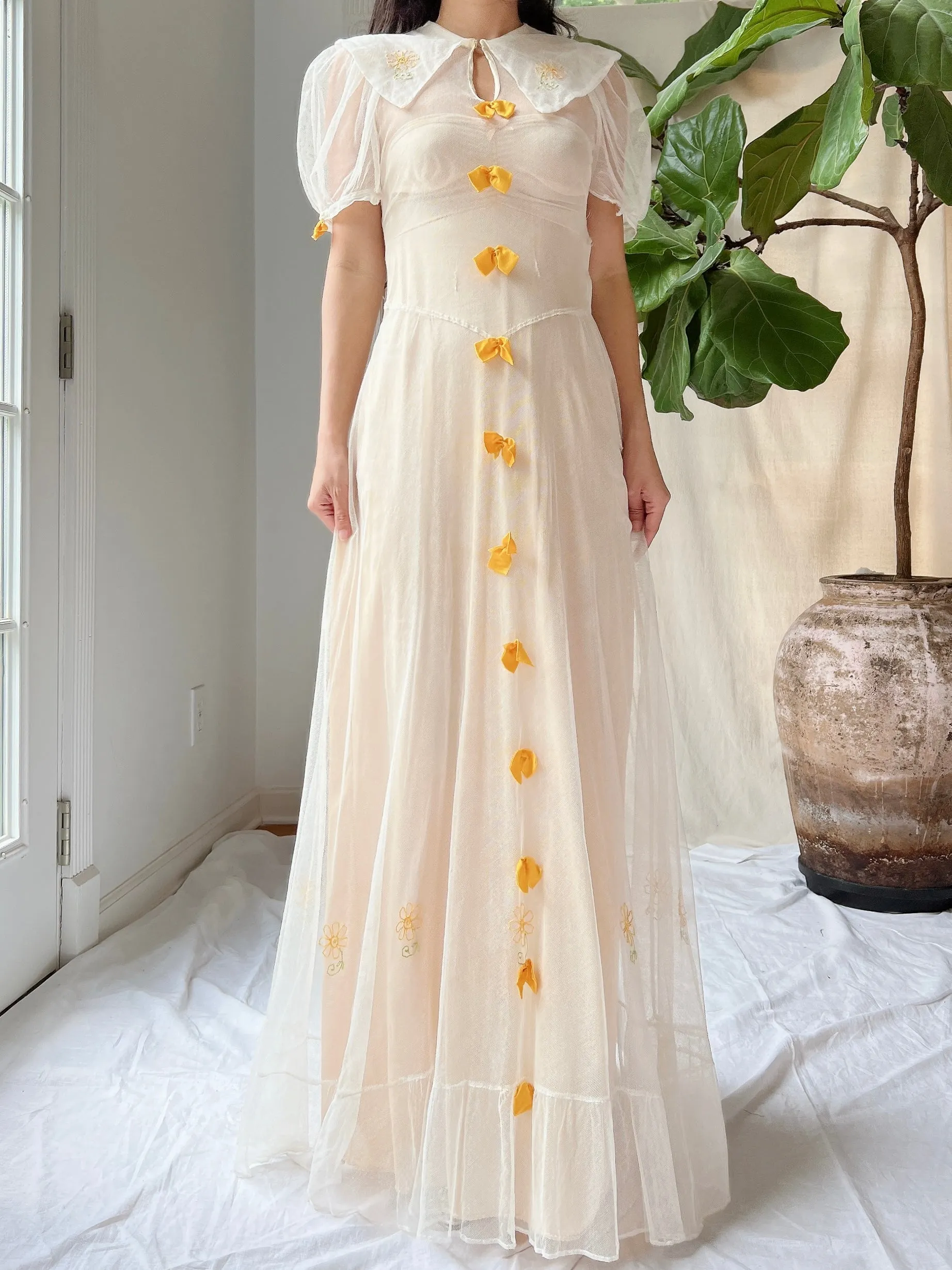 1930s Tulle Bow Dress - XS