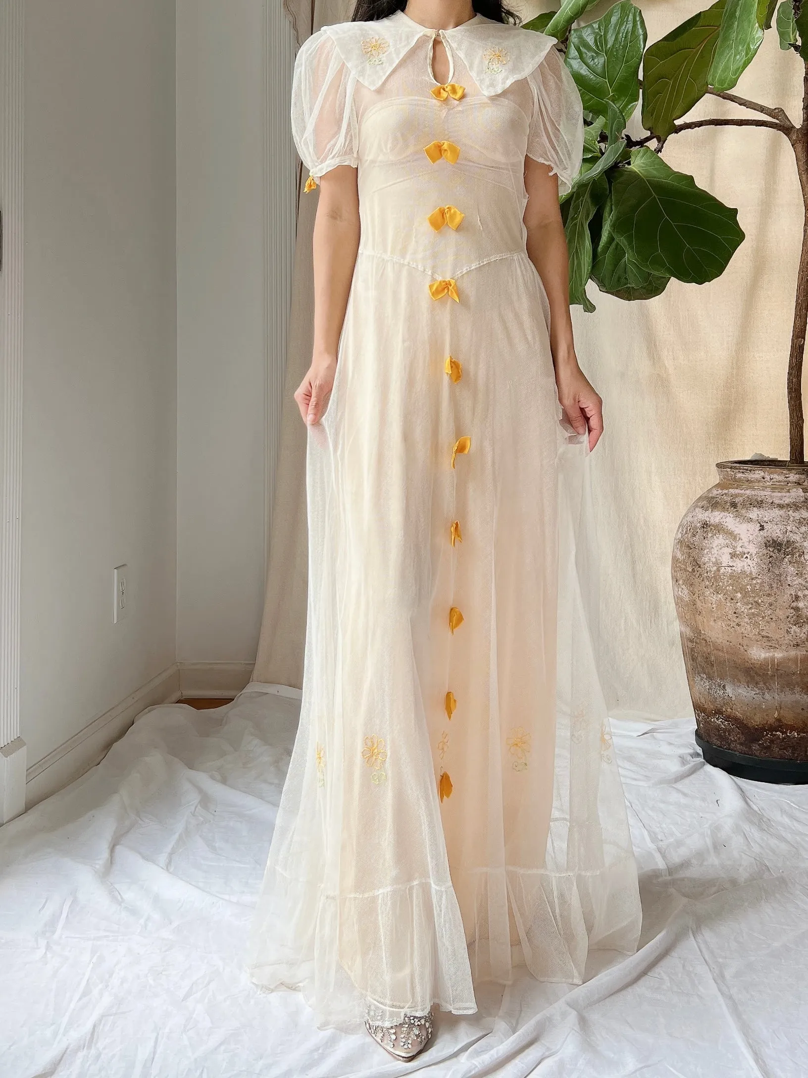 1930s Tulle Bow Dress - XS