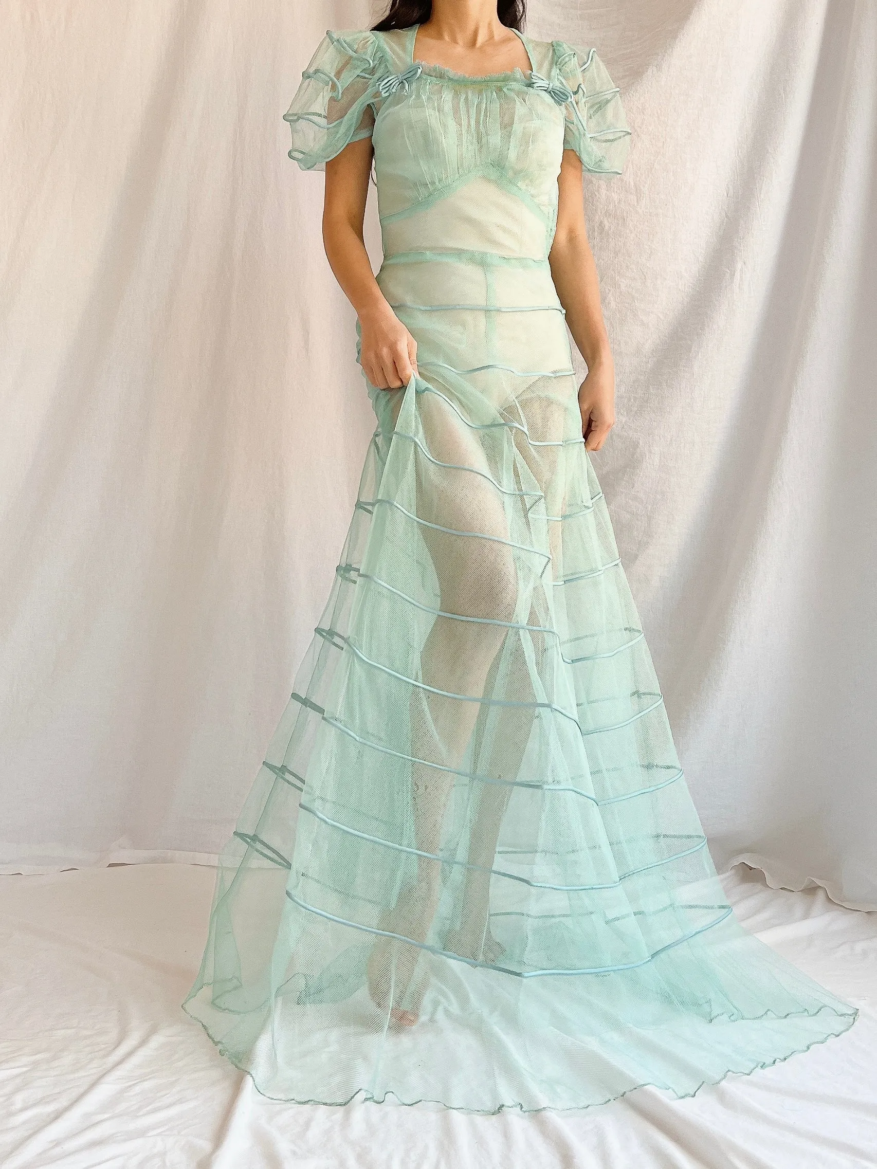1930s Turquoise Tulle Dress - XS