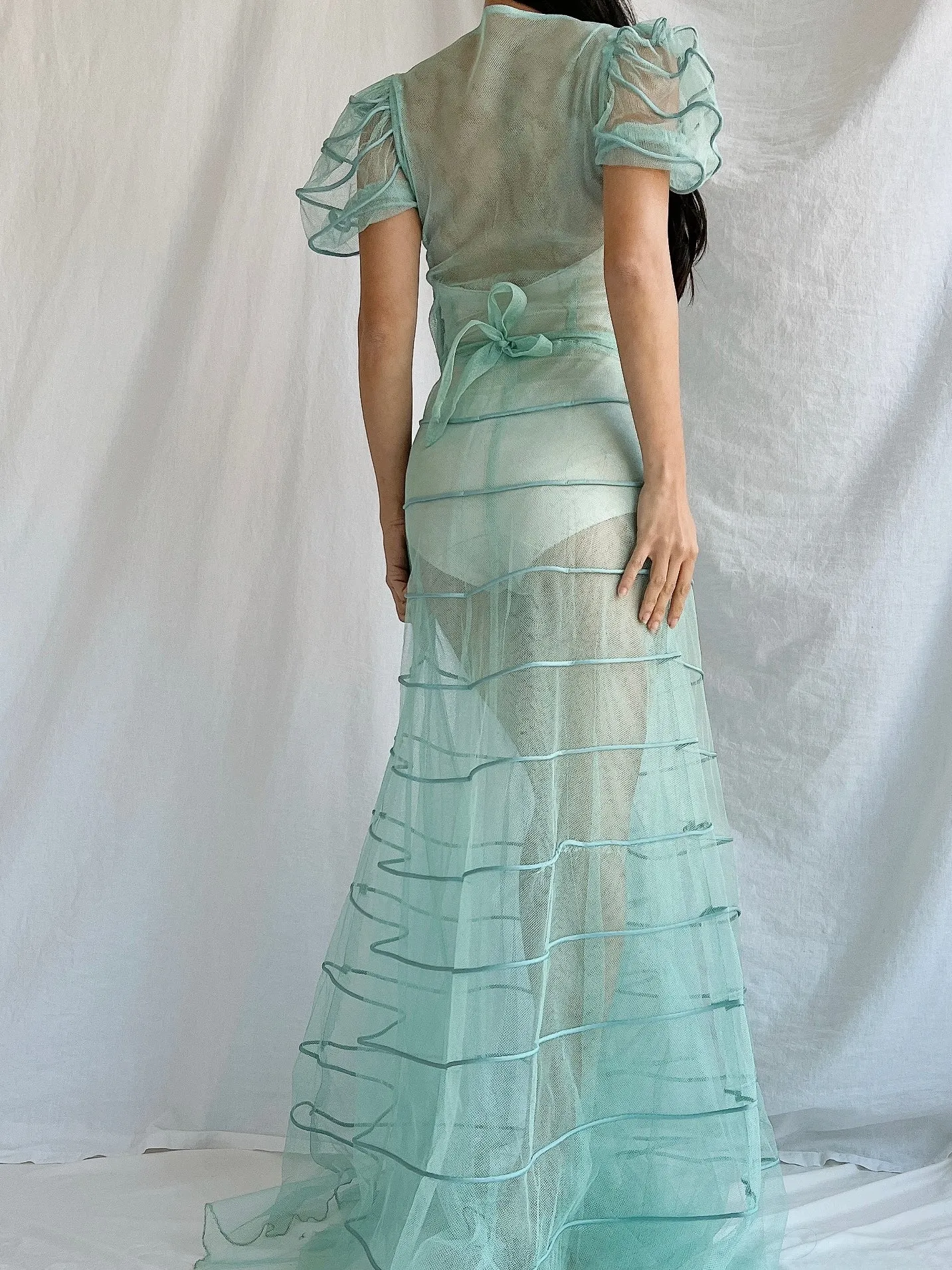1930s Turquoise Tulle Dress - XS