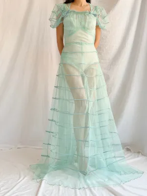 1930s Turquoise Tulle Dress - XS