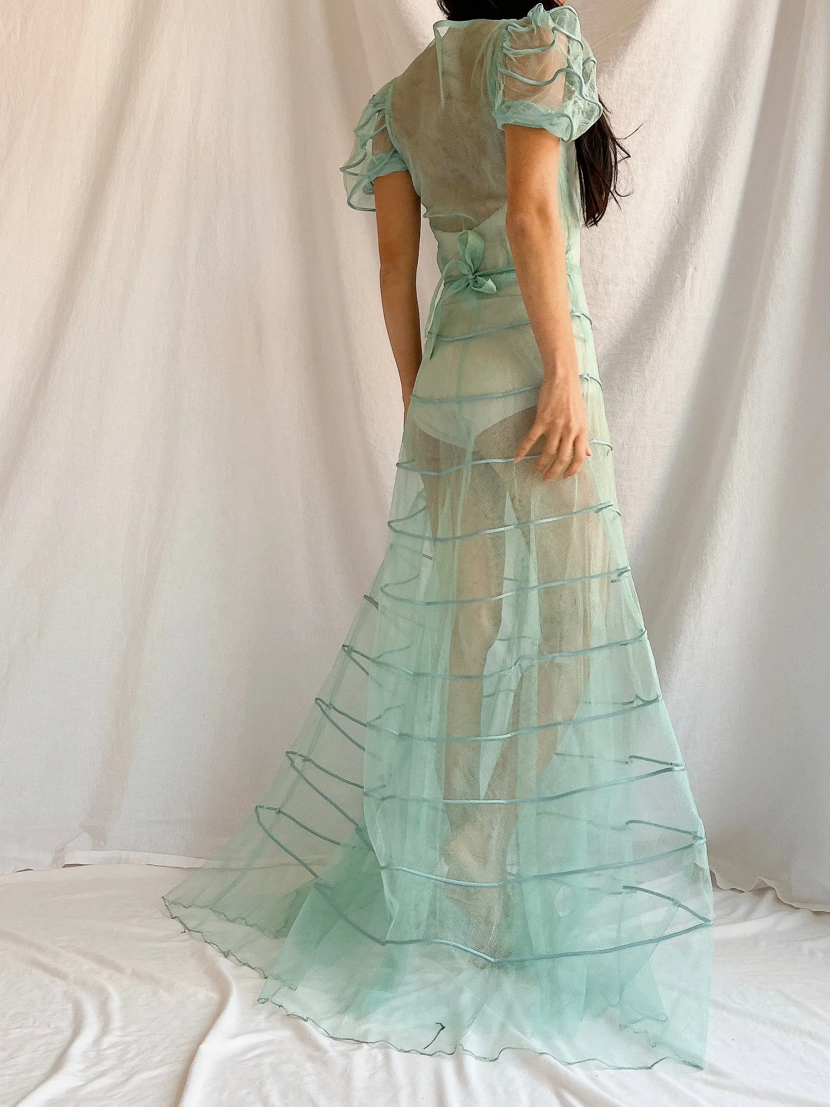 1930s Turquoise Tulle Dress - XS