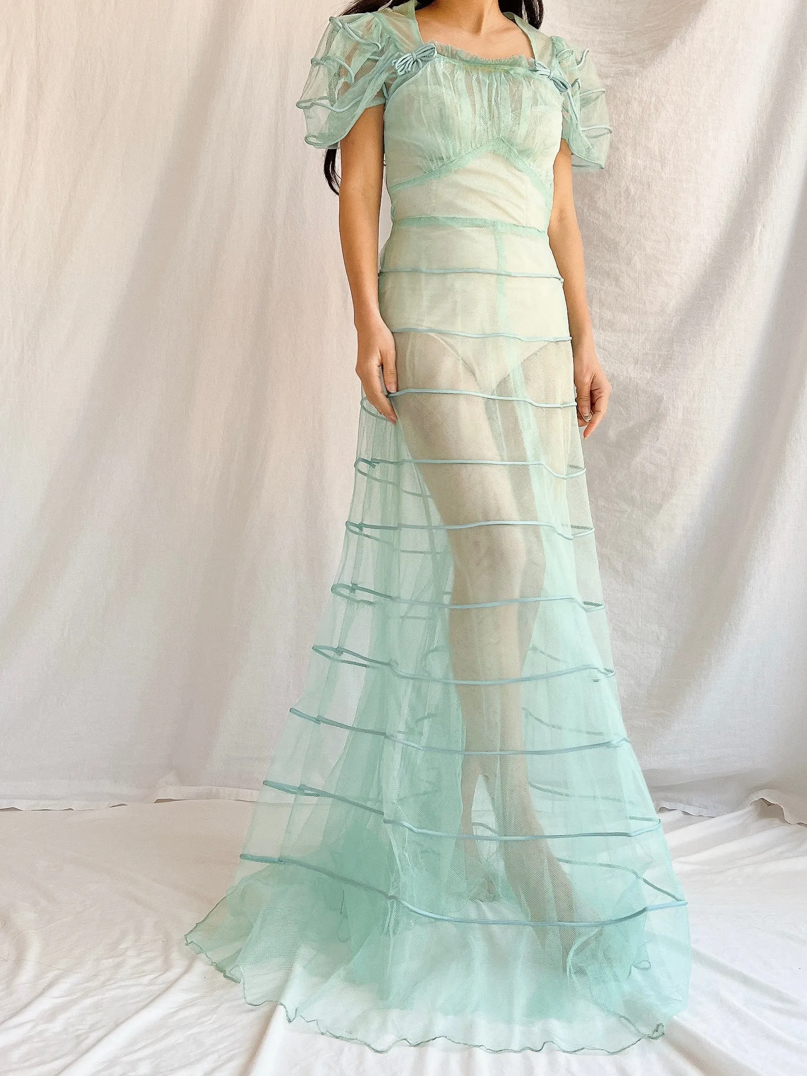 1930s Turquoise Tulle Dress - XS