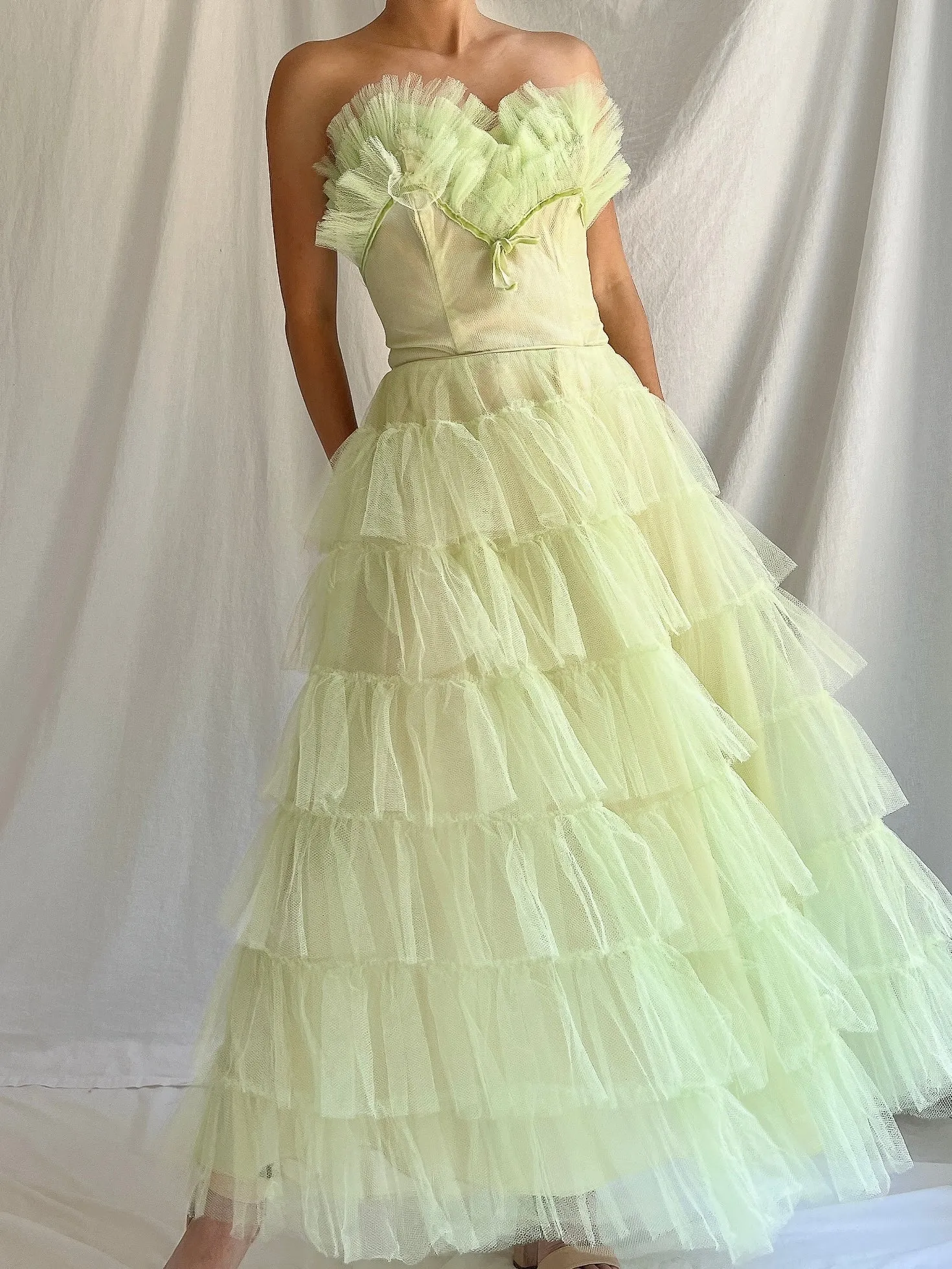 1950s Apple Green Tulle Dress - XS