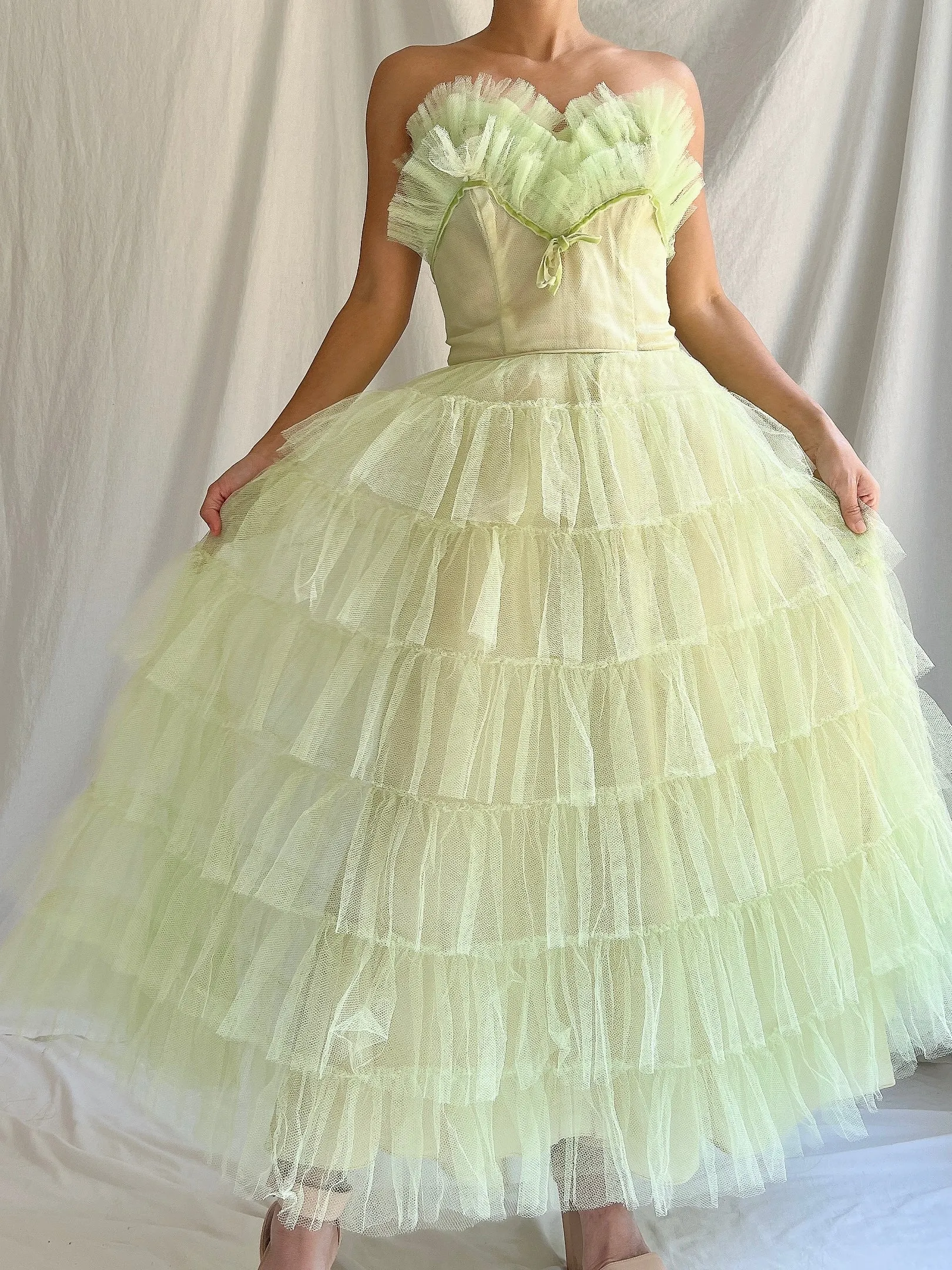 1950s Apple Green Tulle Dress - XS