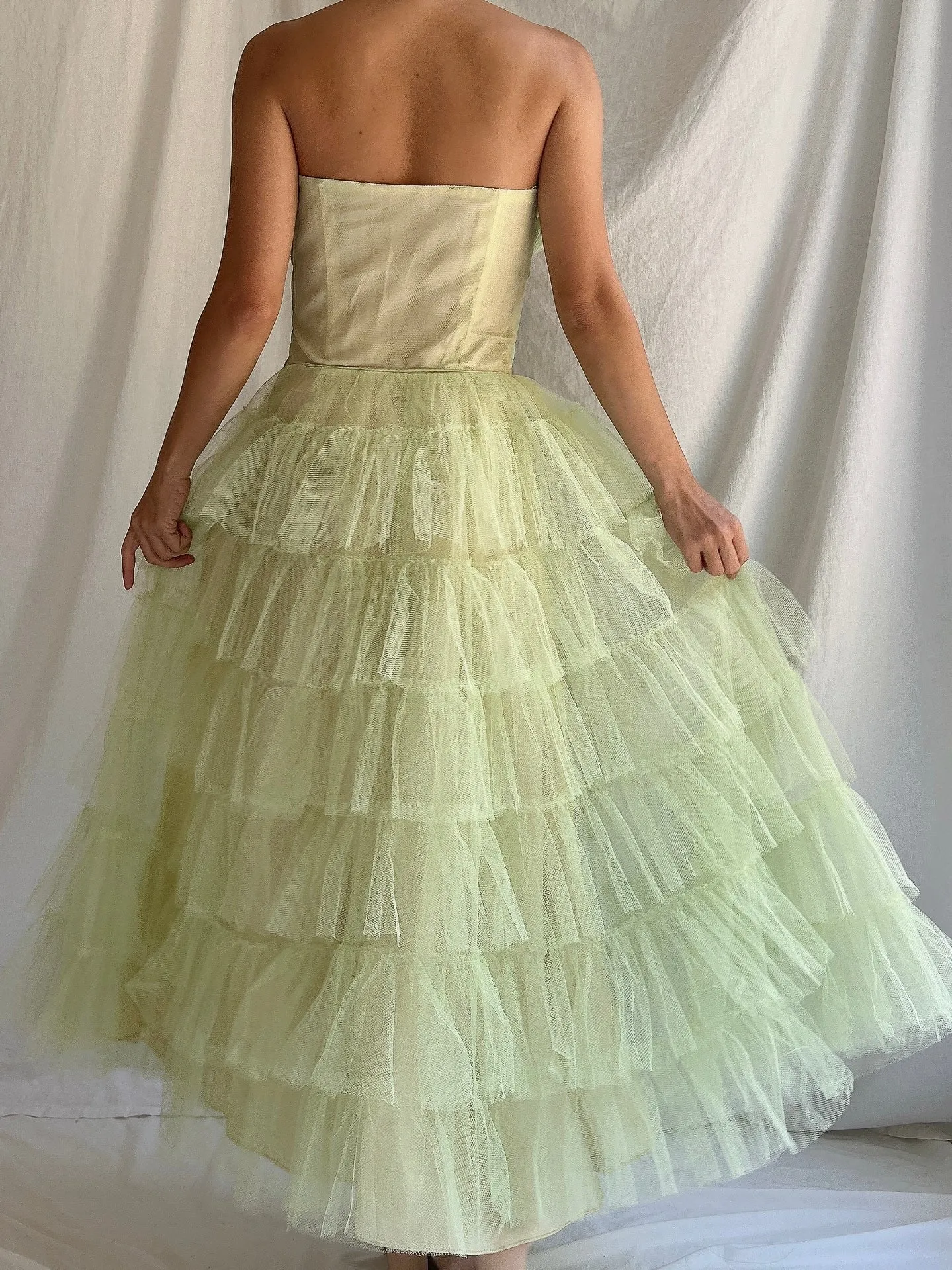1950s Apple Green Tulle Dress - XS