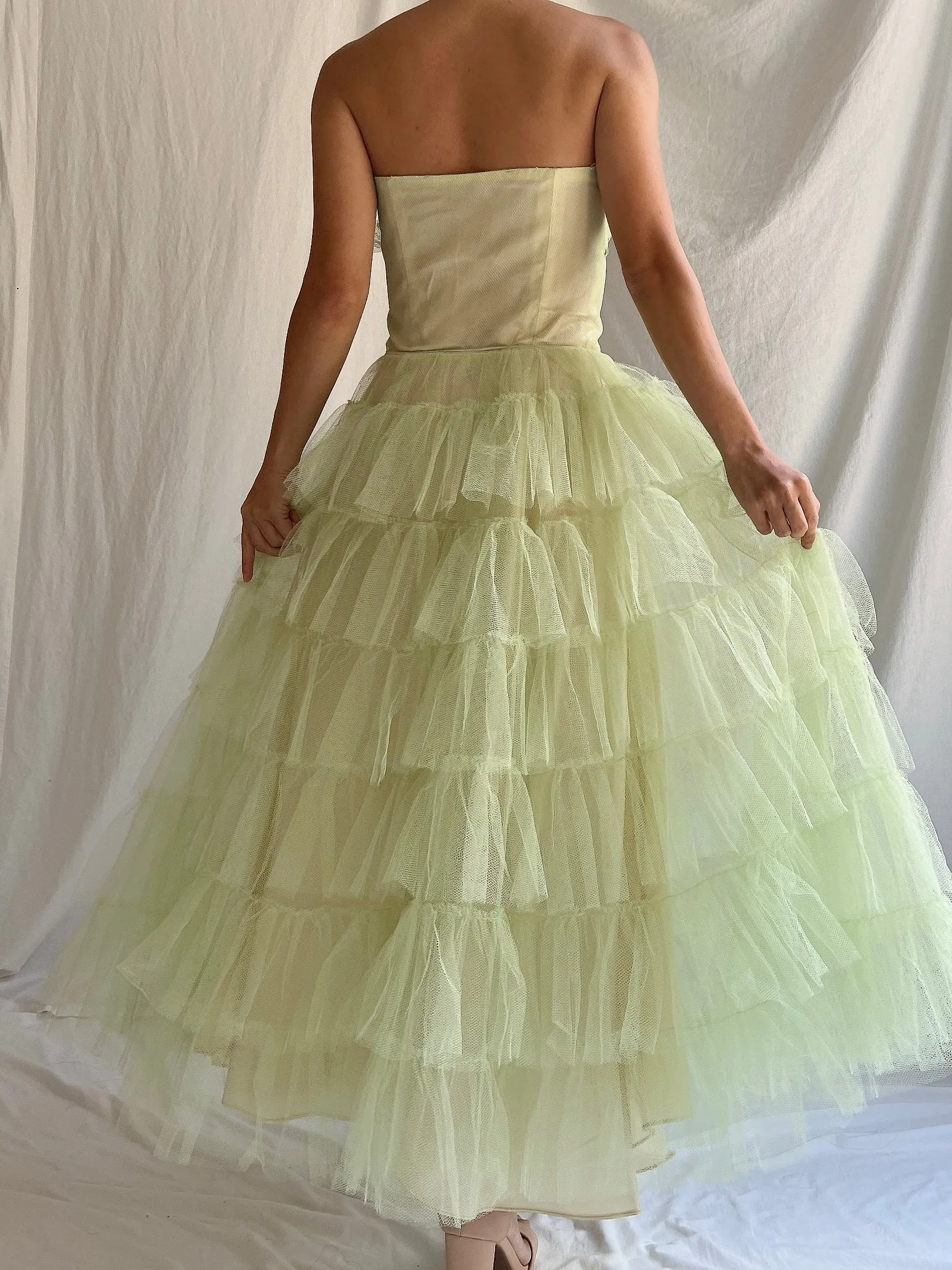 1950s Apple Green Tulle Dress - XS