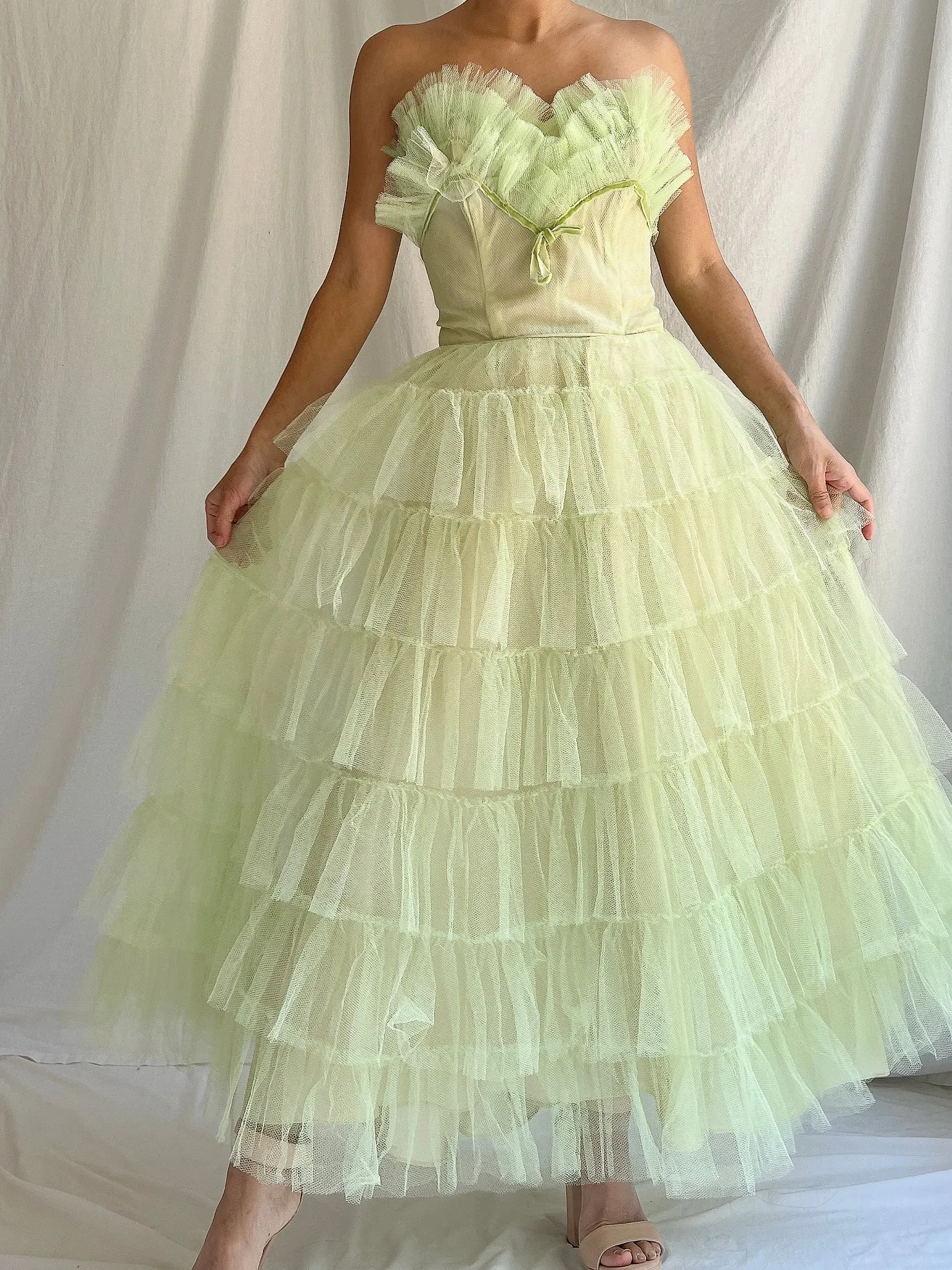 1950s Apple Green Tulle Dress - XS
