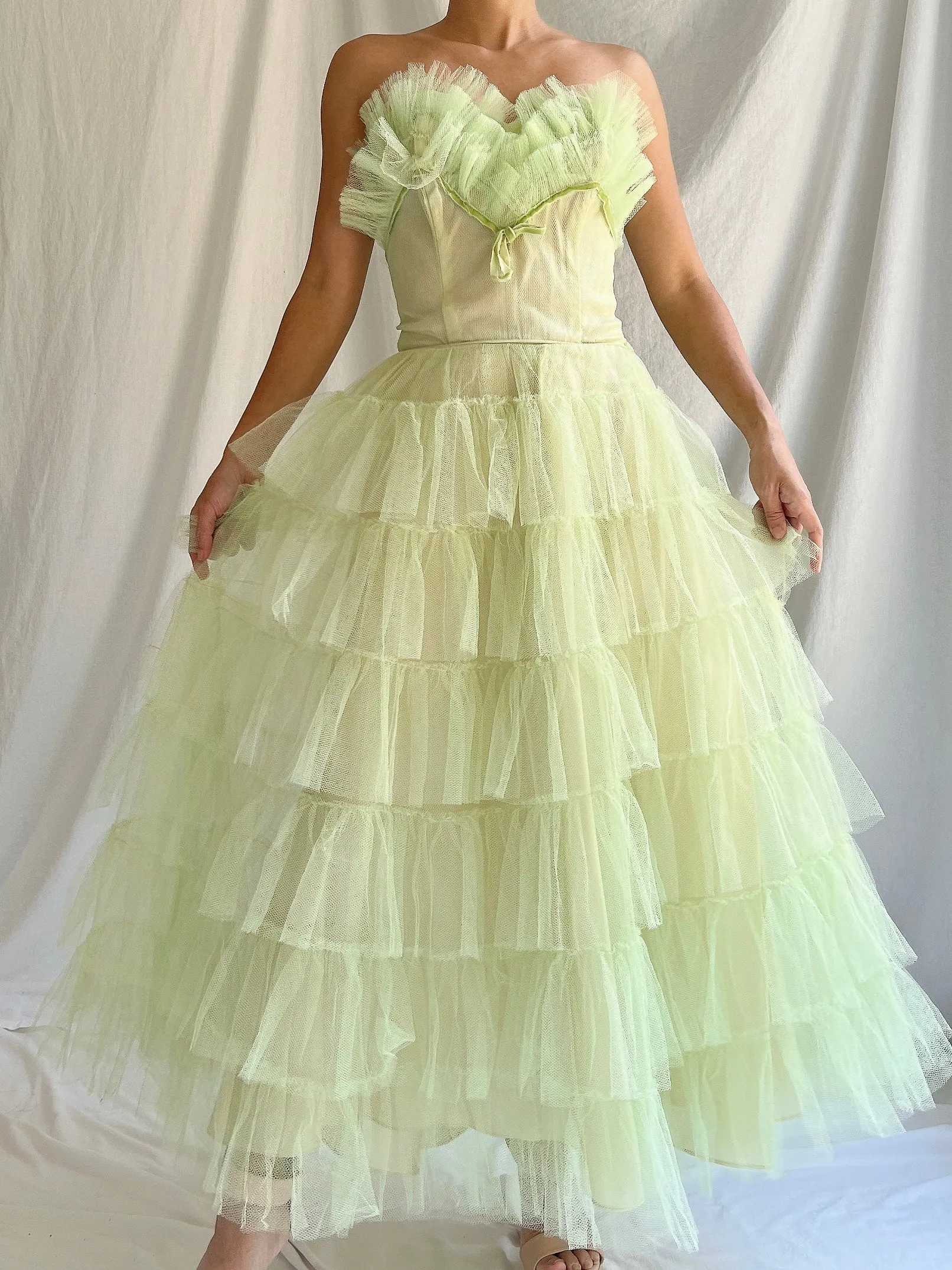 1950s Apple Green Tulle Dress - XS