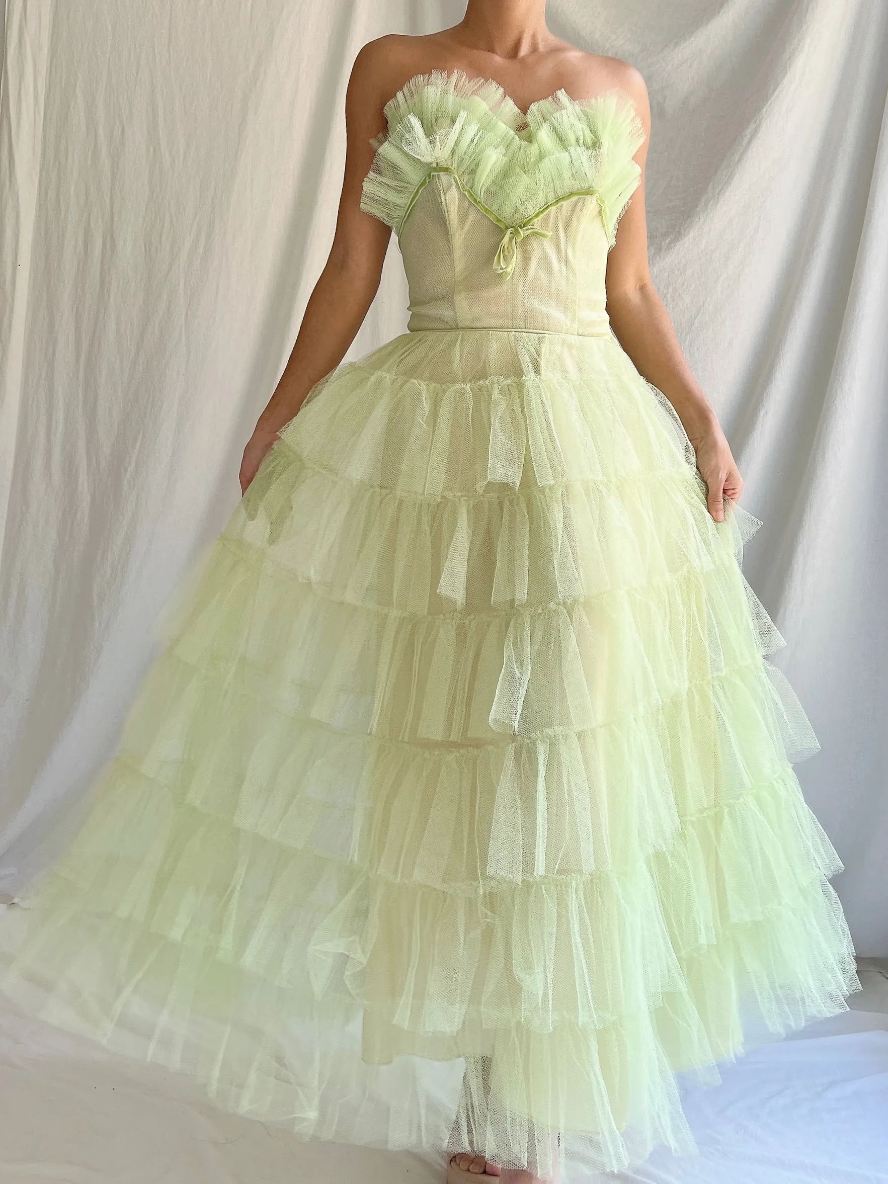 1950s Apple Green Tulle Dress - XS