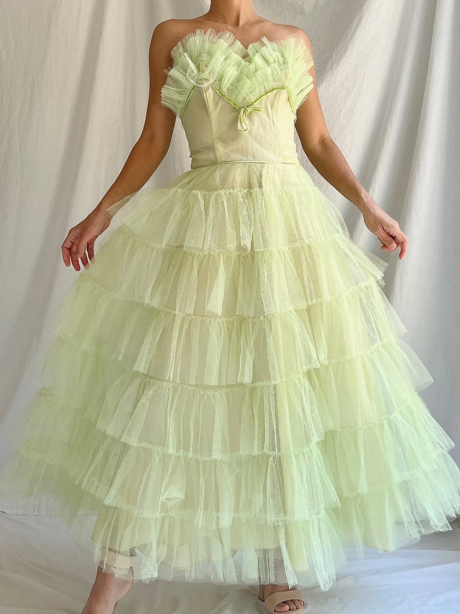 1950s Apple Green Tulle Dress - XS