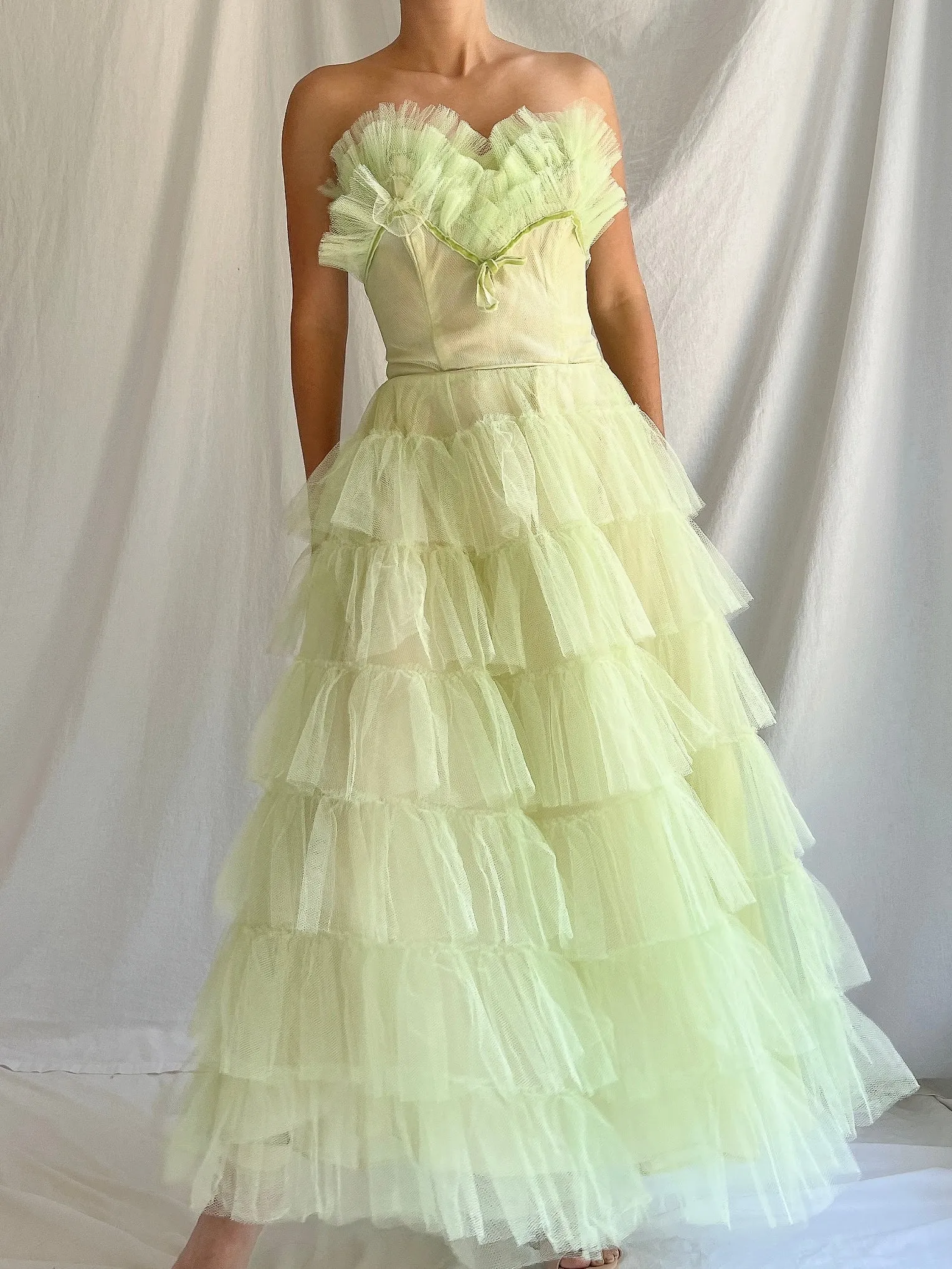 1950s Apple Green Tulle Dress - XS