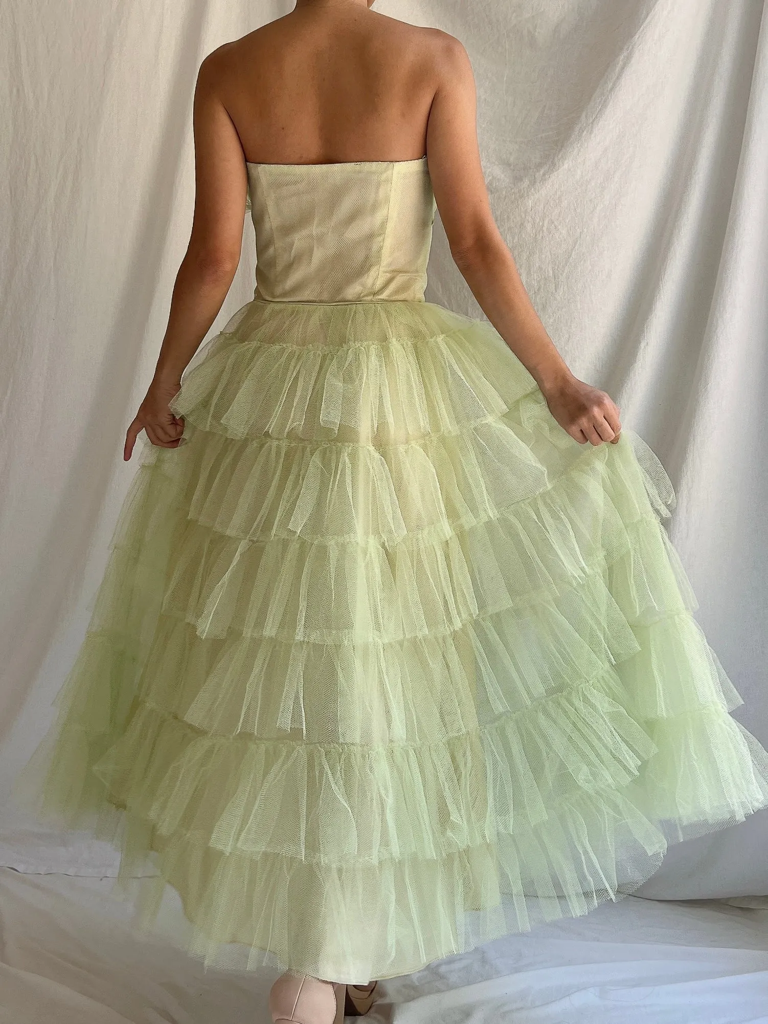 1950s Apple Green Tulle Dress - XS
