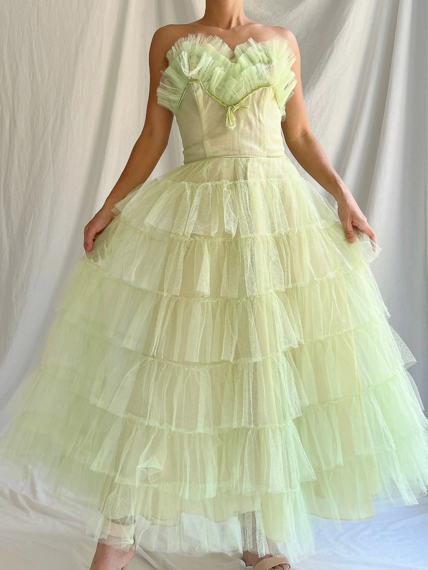1950s Apple Green Tulle Dress - XS