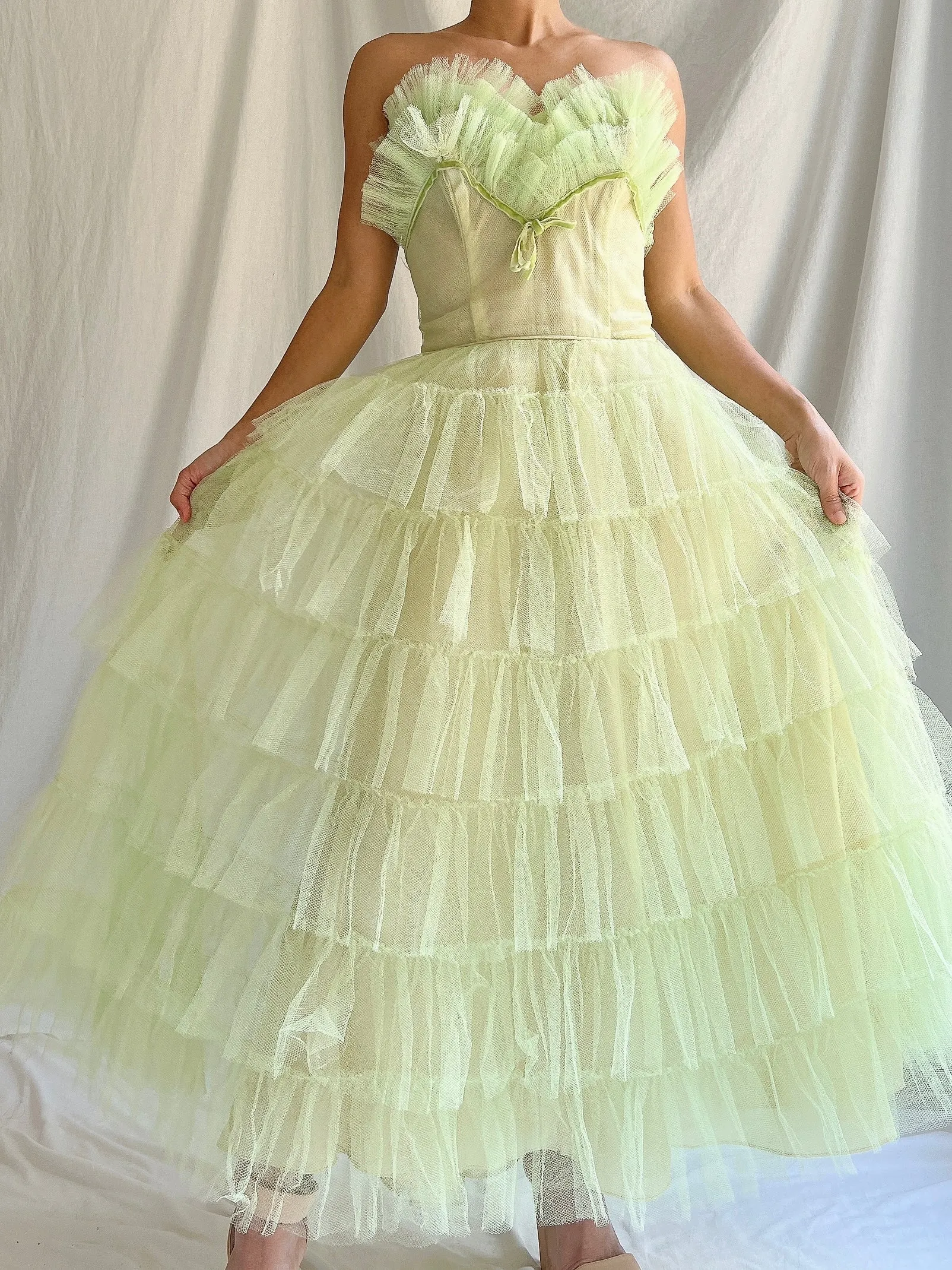 1950s Apple Green Tulle Dress - XS