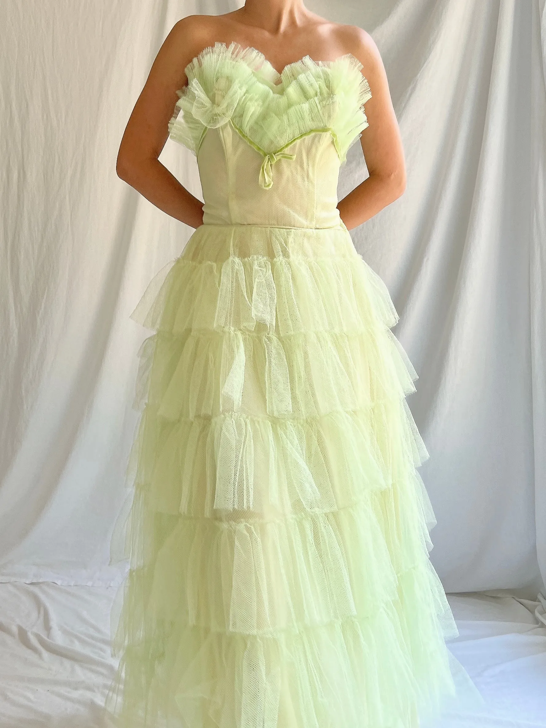 1950s Apple Green Tulle Dress - XS