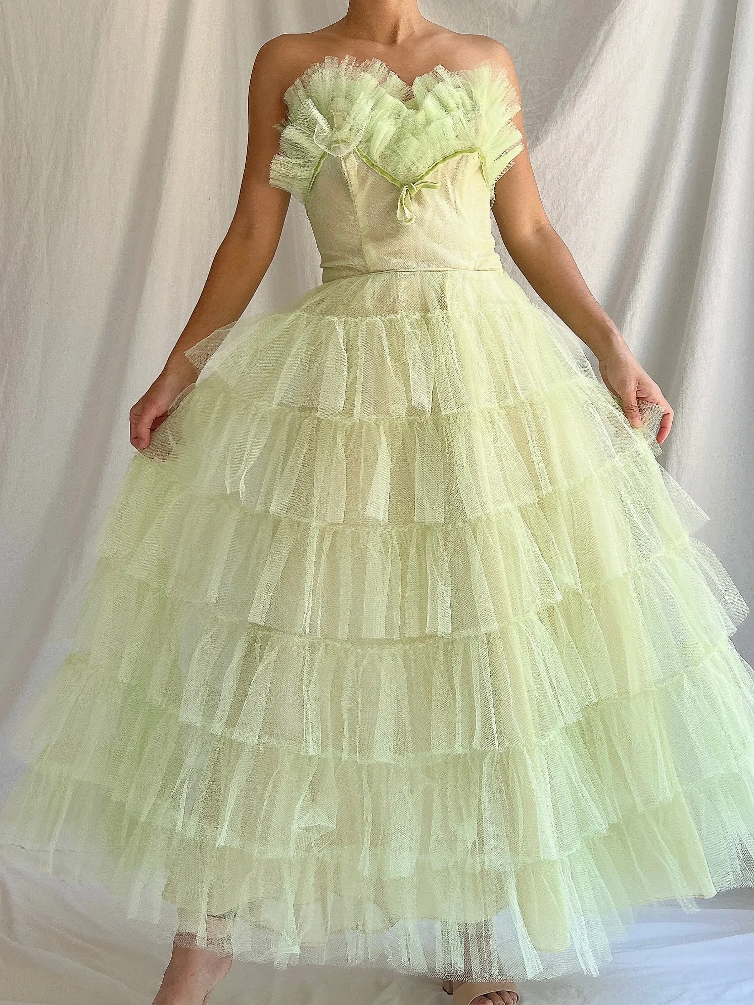 1950s Apple Green Tulle Dress - XS