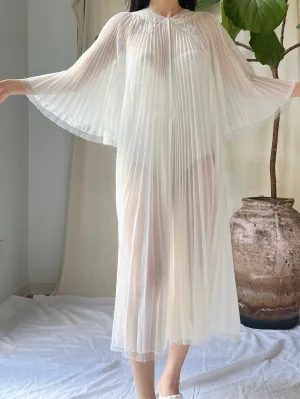 1950s Nylon Pleated Angel Sleeves Dressing Gown - OSFM
