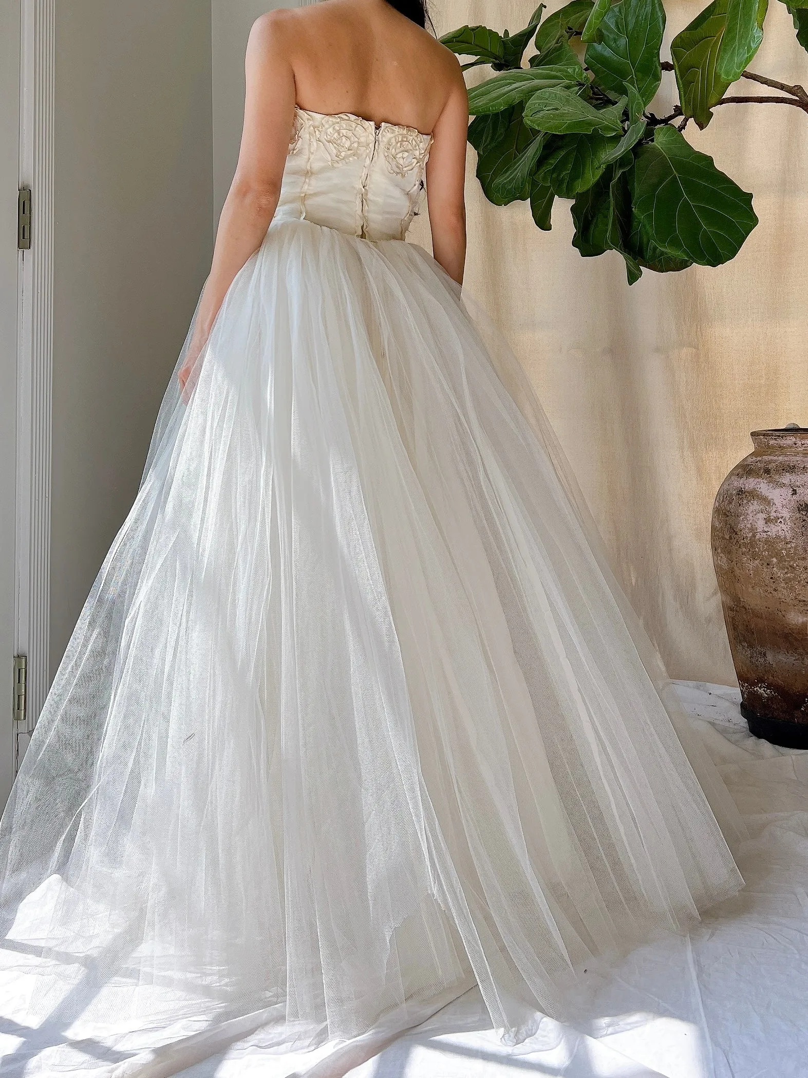 1950s Strapless Tulle Gown - XS