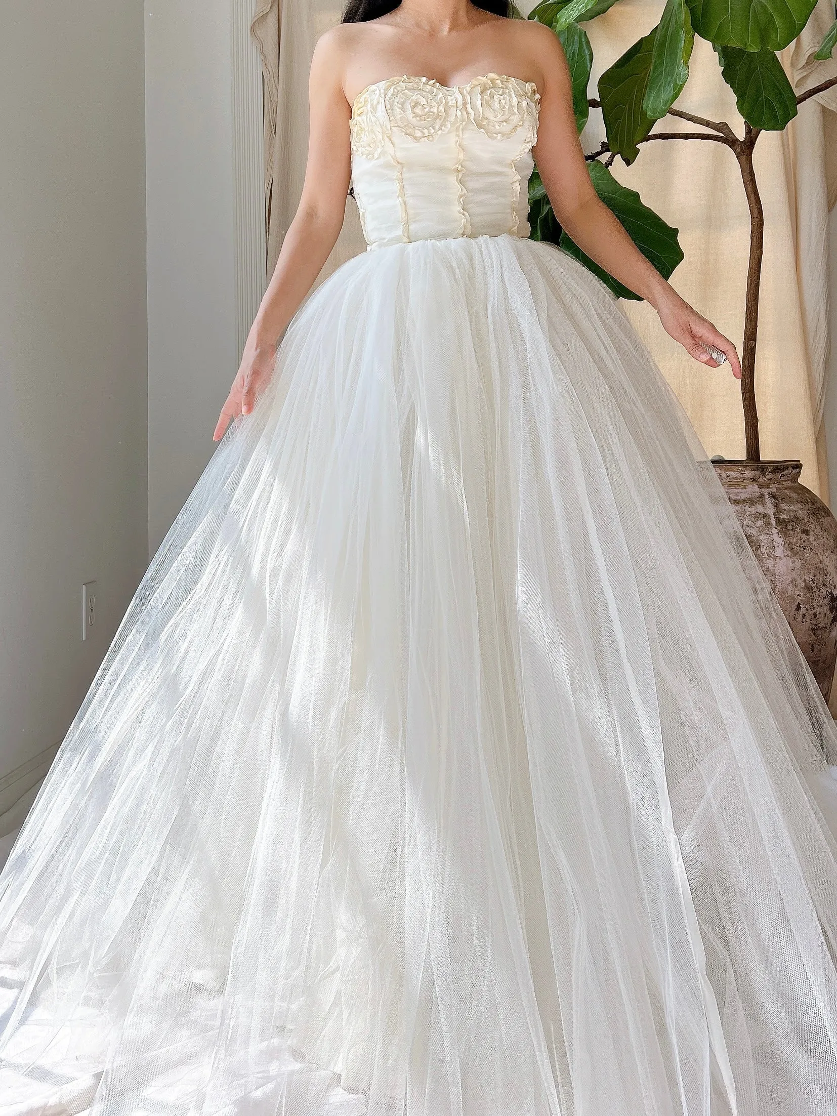 1950s Strapless Tulle Gown - XS