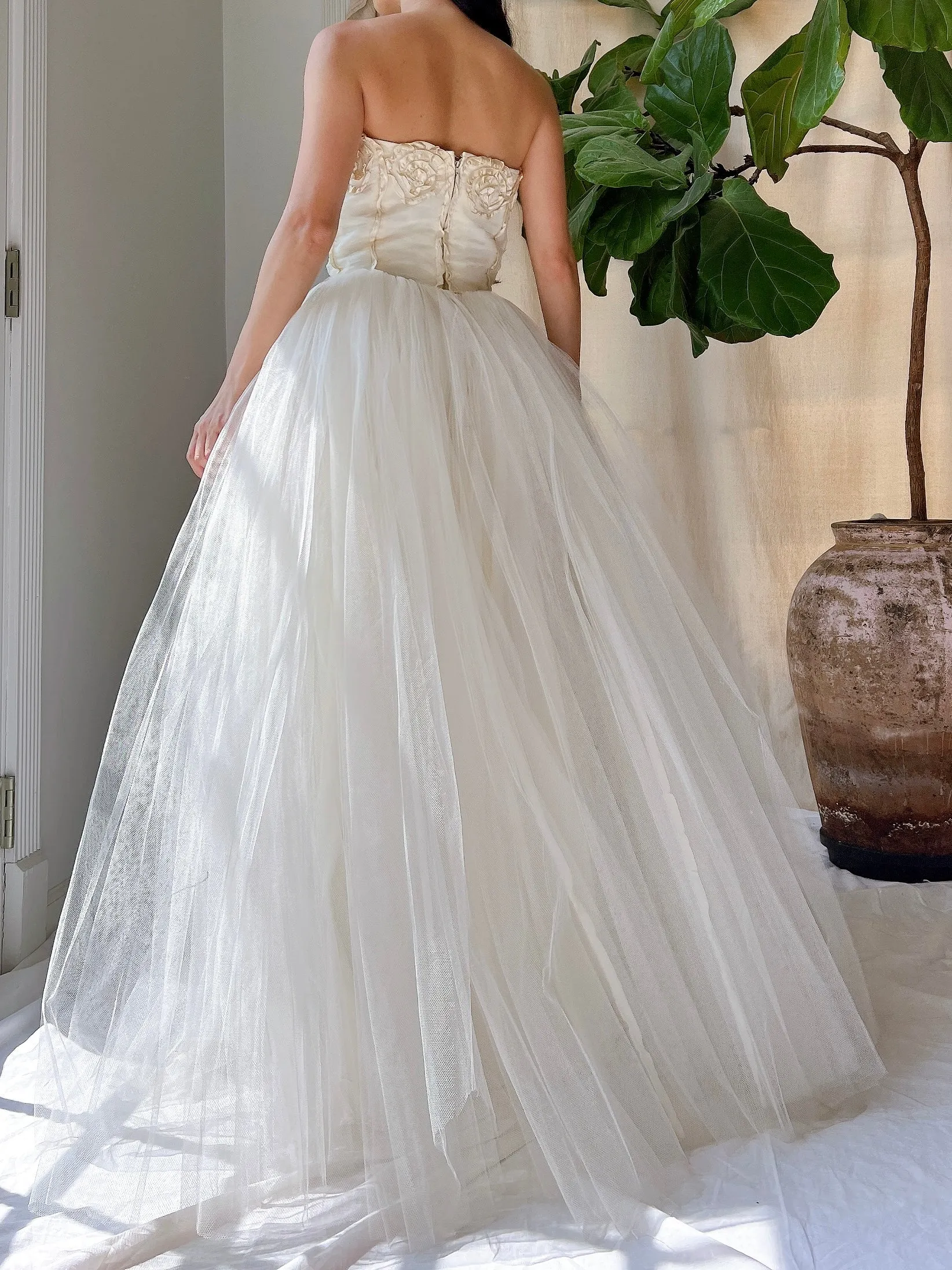 1950s Strapless Tulle Gown - XS