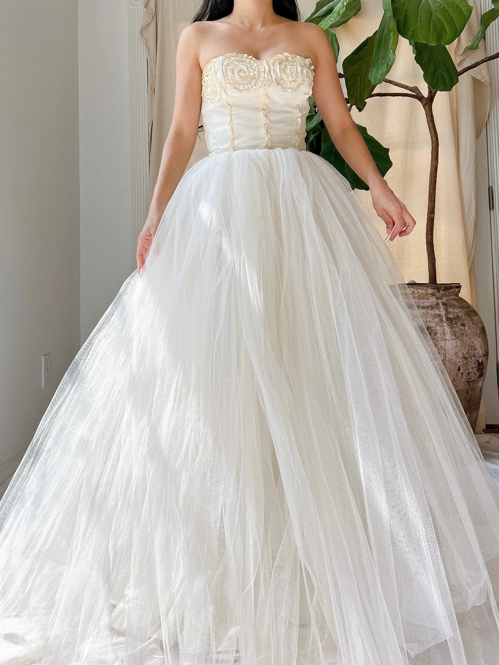 1950s Strapless Tulle Gown - XS