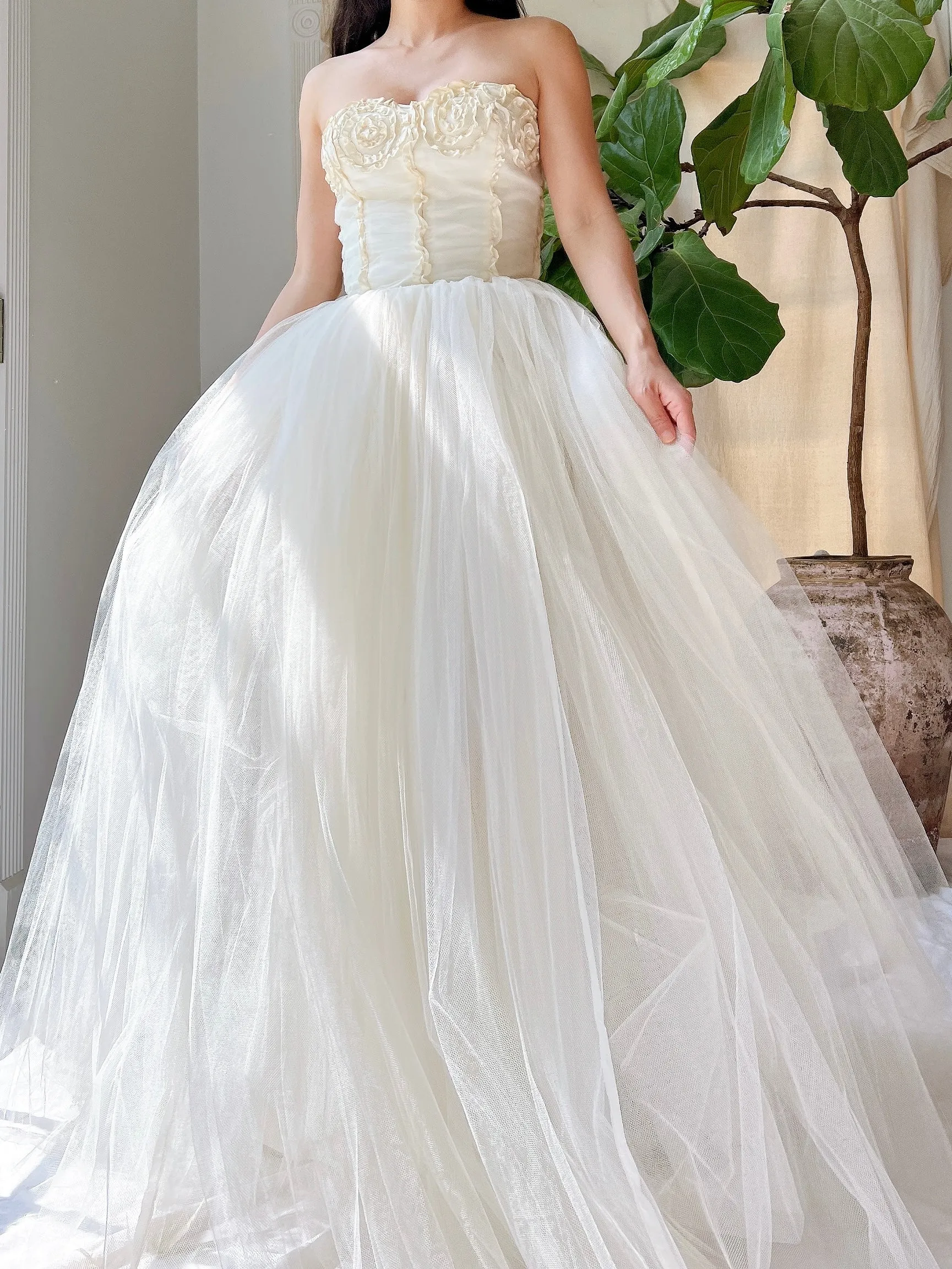 1950s Strapless Tulle Gown - XS