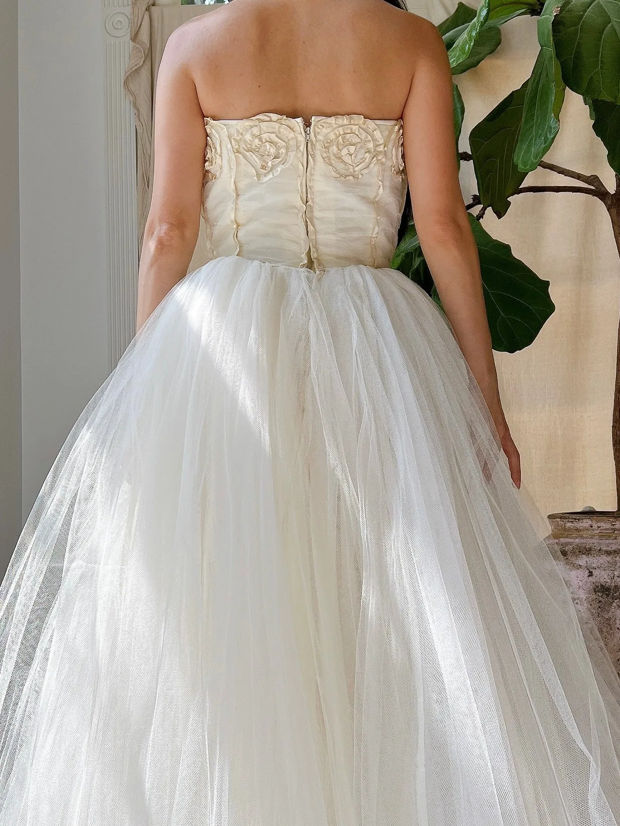 1950s Strapless Tulle Gown - XS