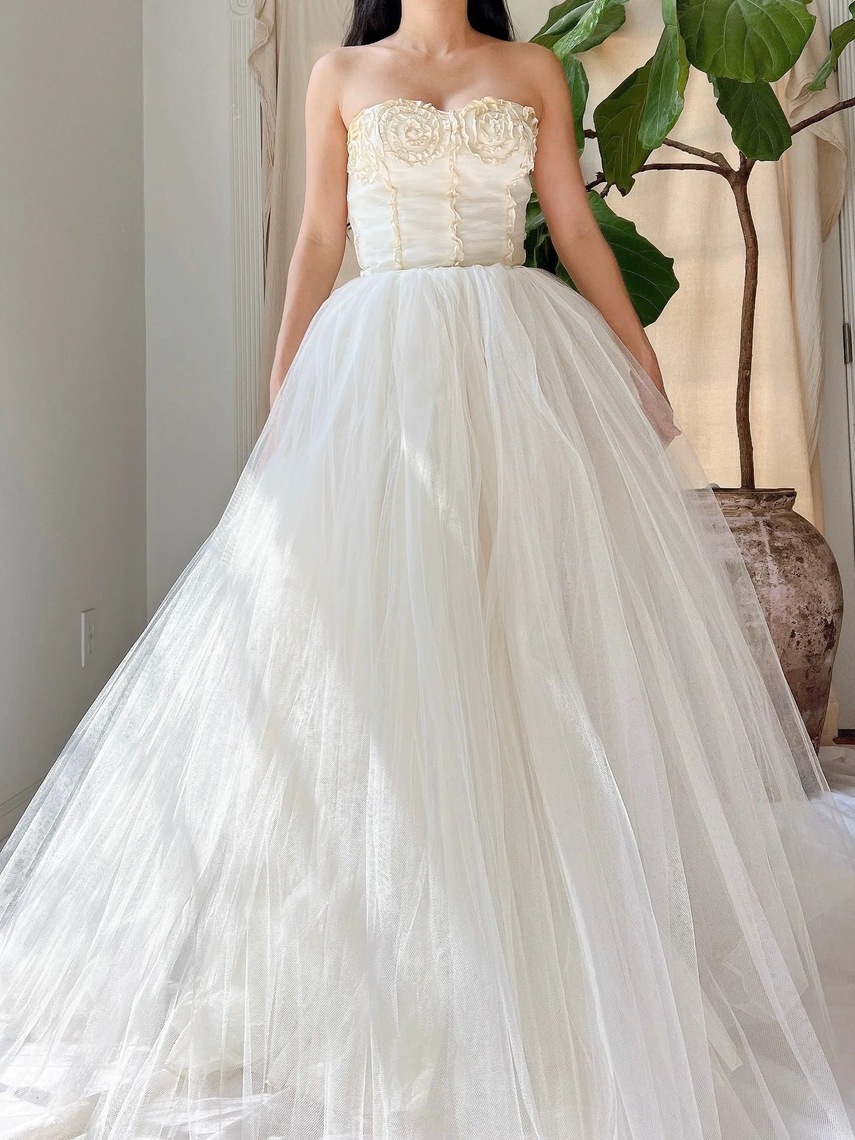 1950s Strapless Tulle Gown - XS
