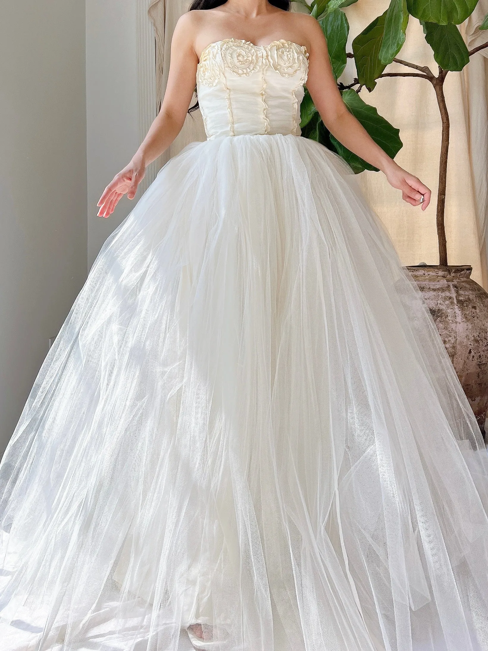 1950s Strapless Tulle Gown - XS