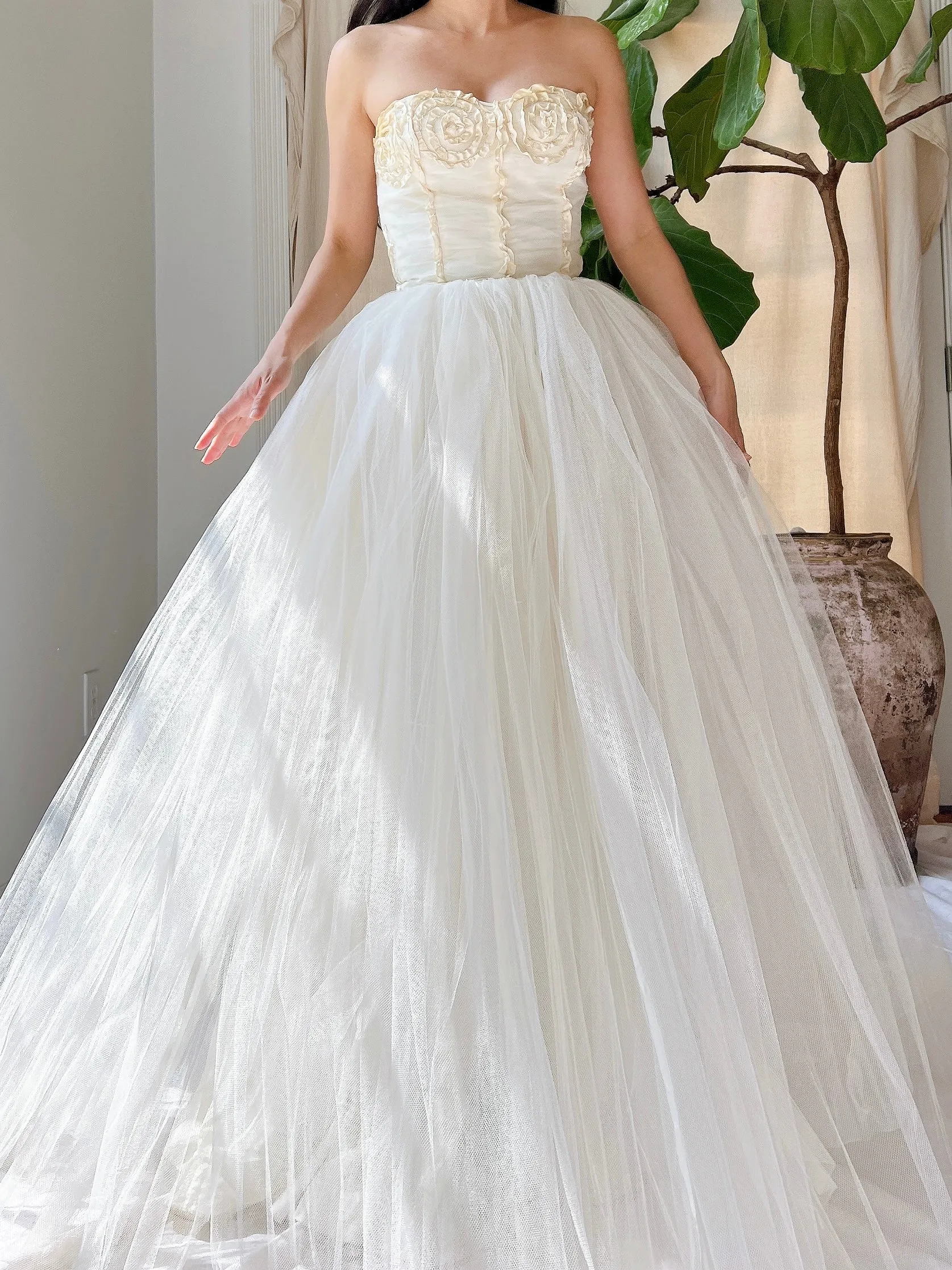 1950s Strapless Tulle Gown - XS