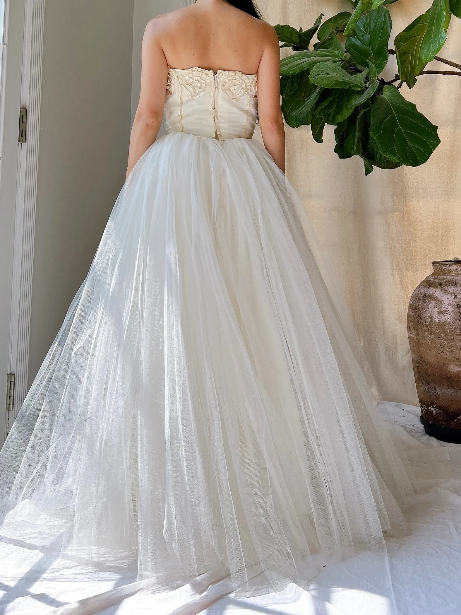1950s Strapless Tulle Gown - XS