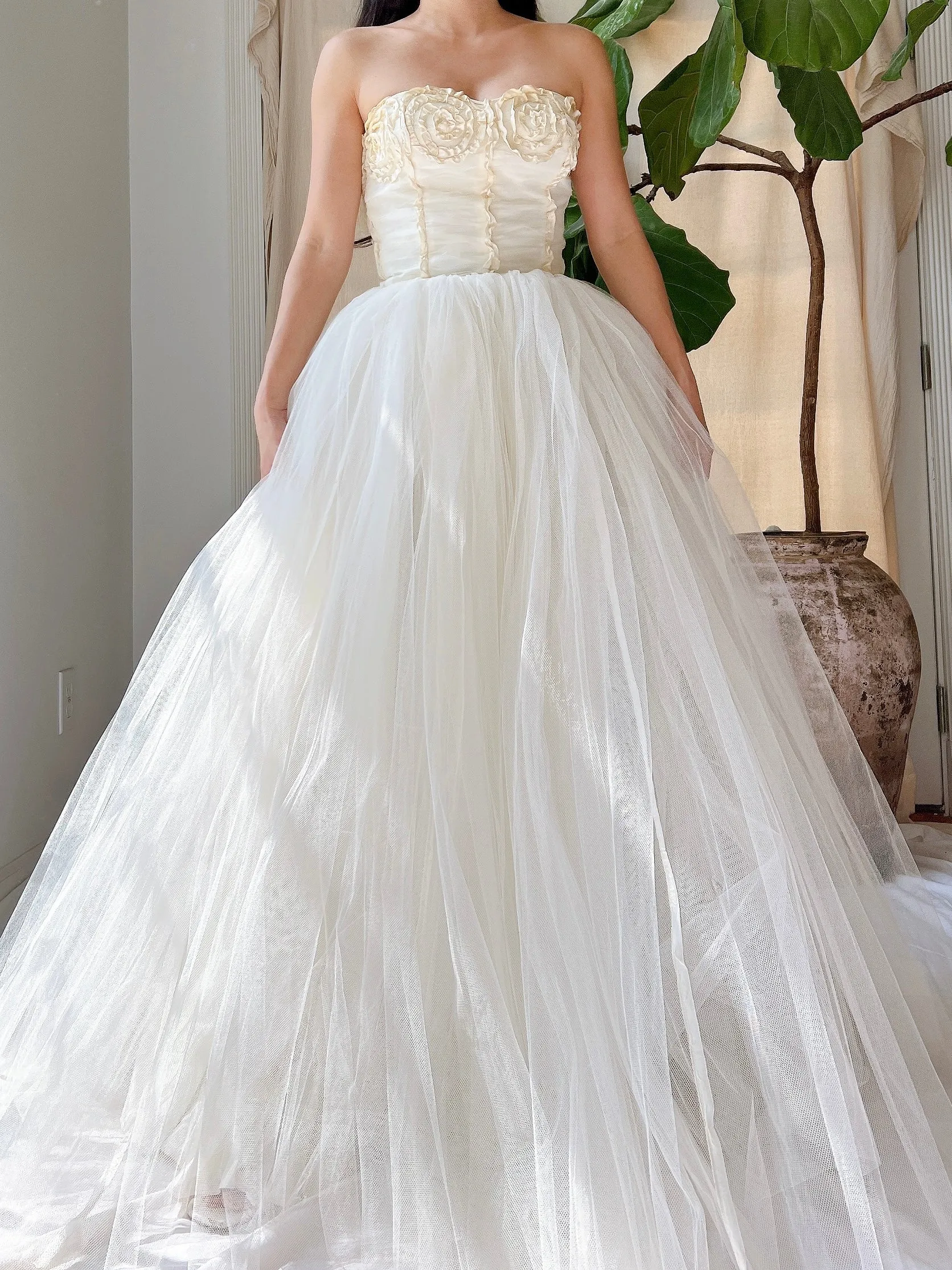 1950s Strapless Tulle Gown - XS
