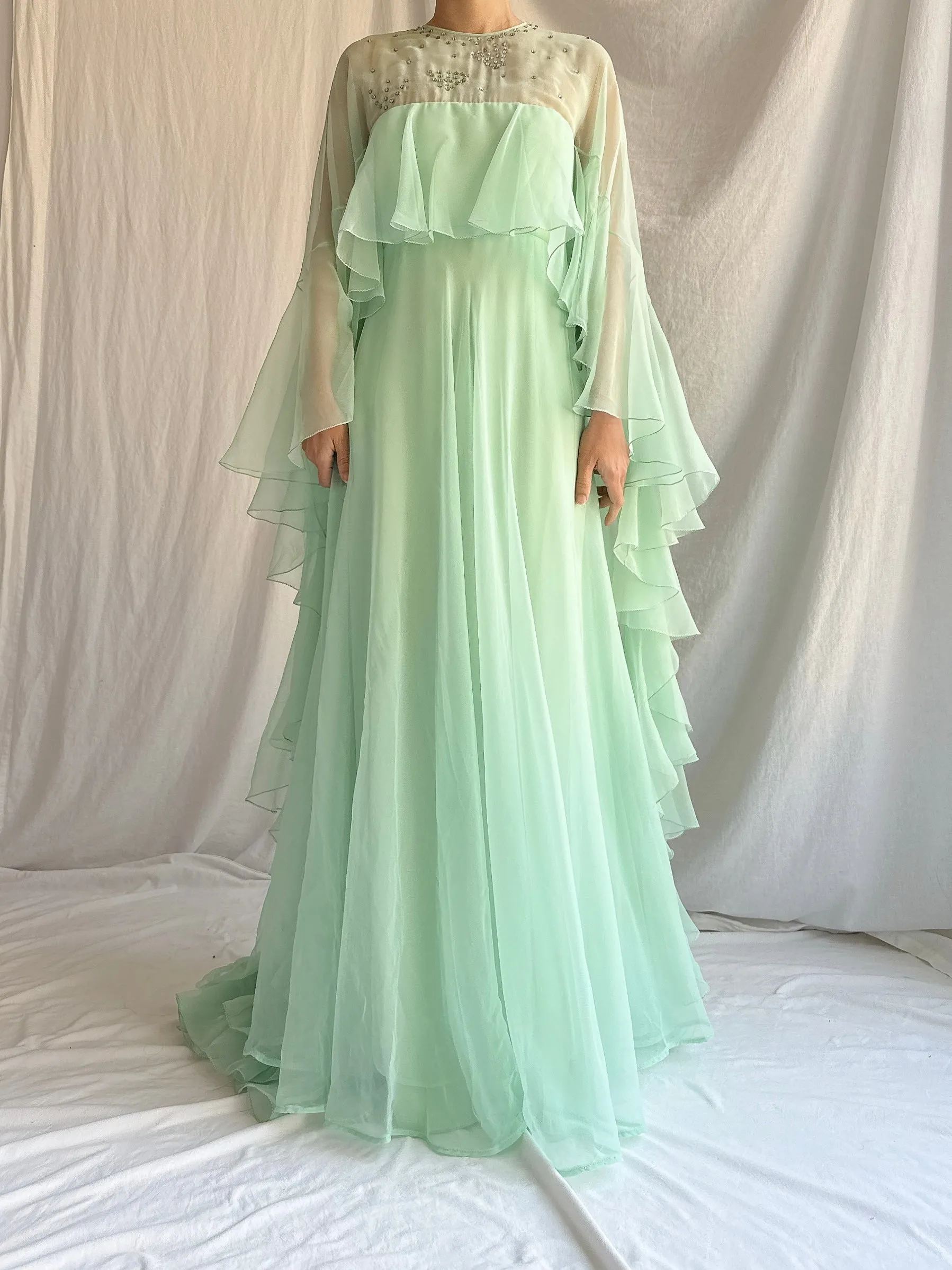 1960s Chiffon Cape Gown - M