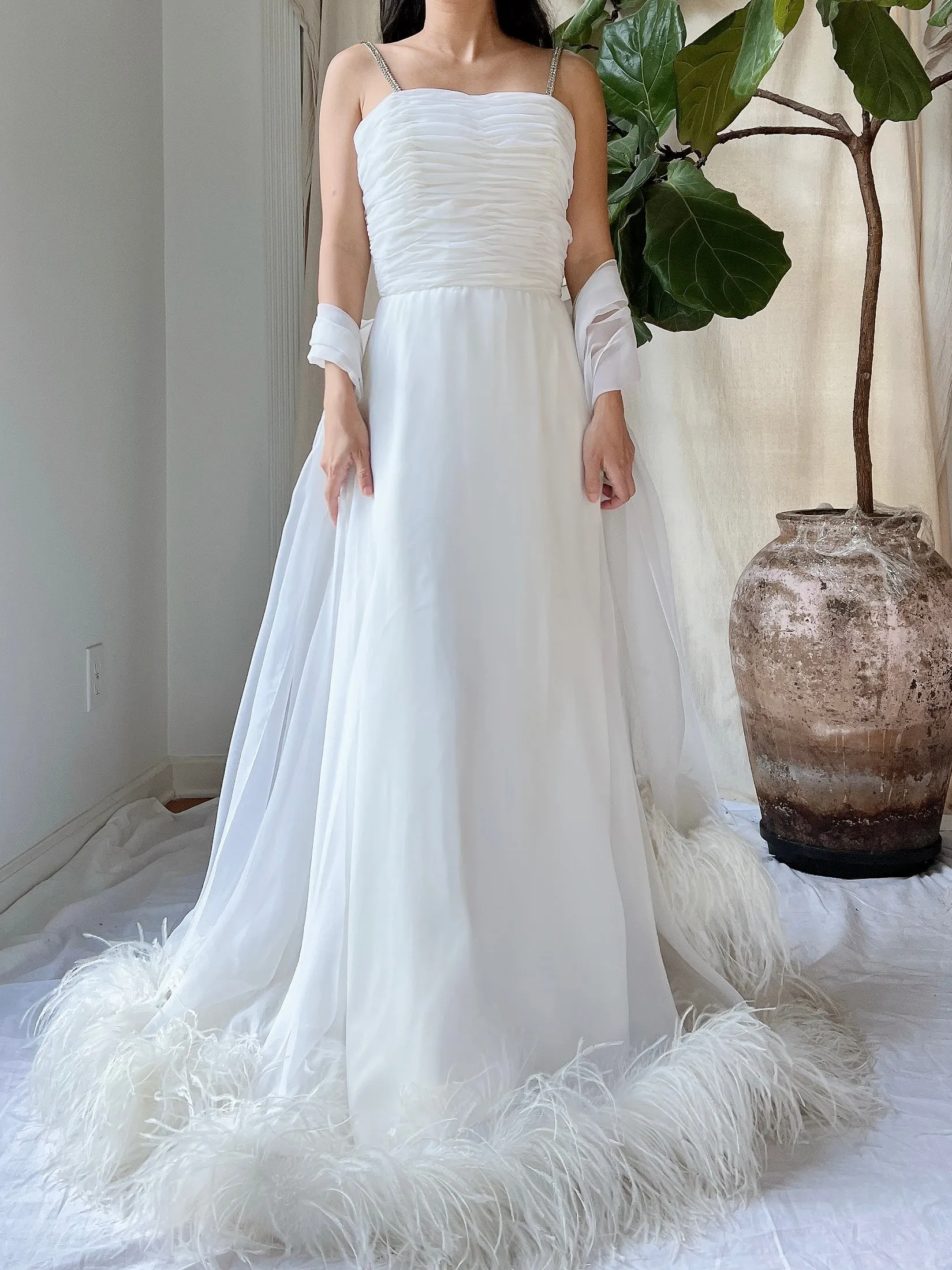 1960s Chiffon Feather Gown - XS