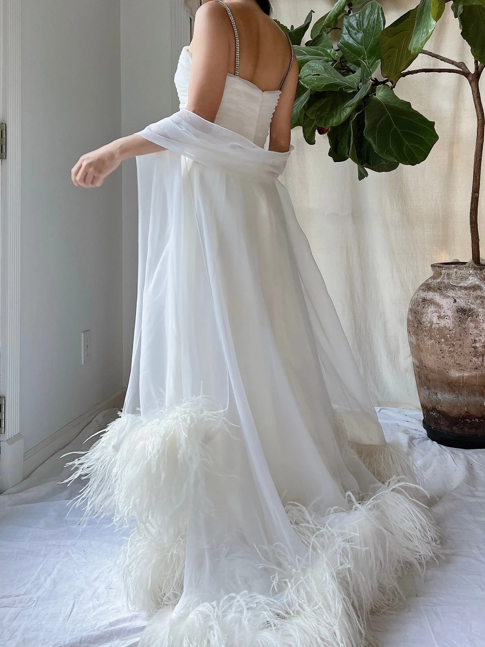 1960s Chiffon Feather Gown - XS