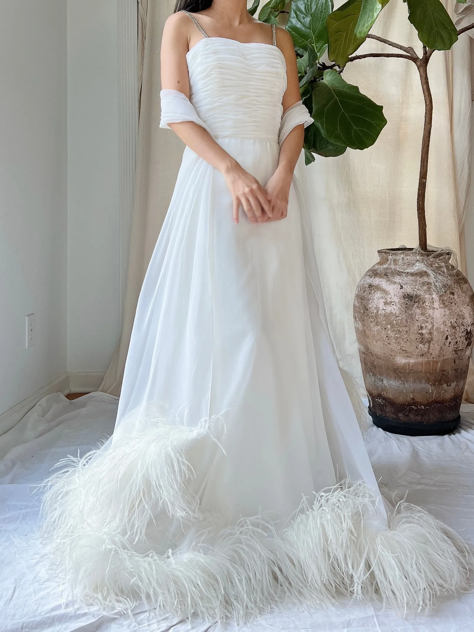 1960s Chiffon Feather Gown - XS