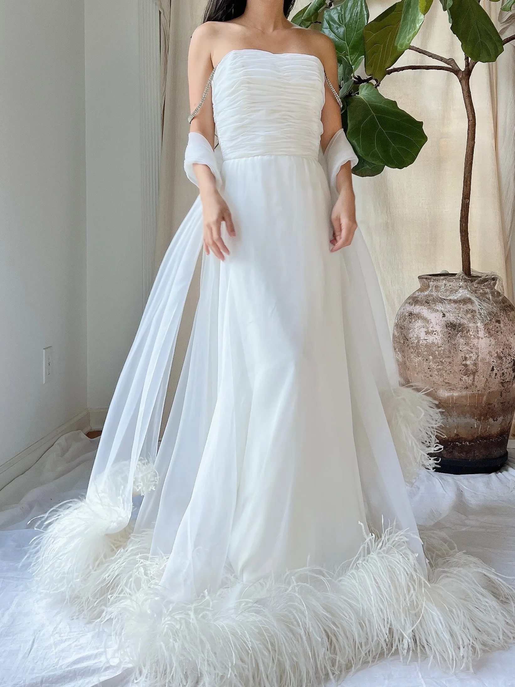 1960s Chiffon Feather Gown - XS