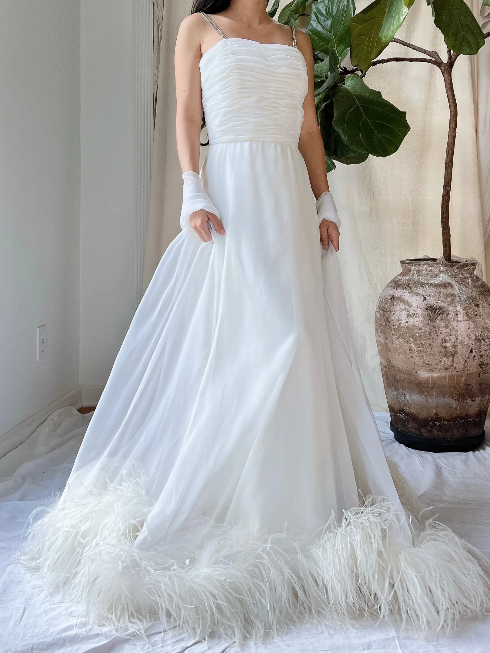 1960s Chiffon Feather Gown - XS
