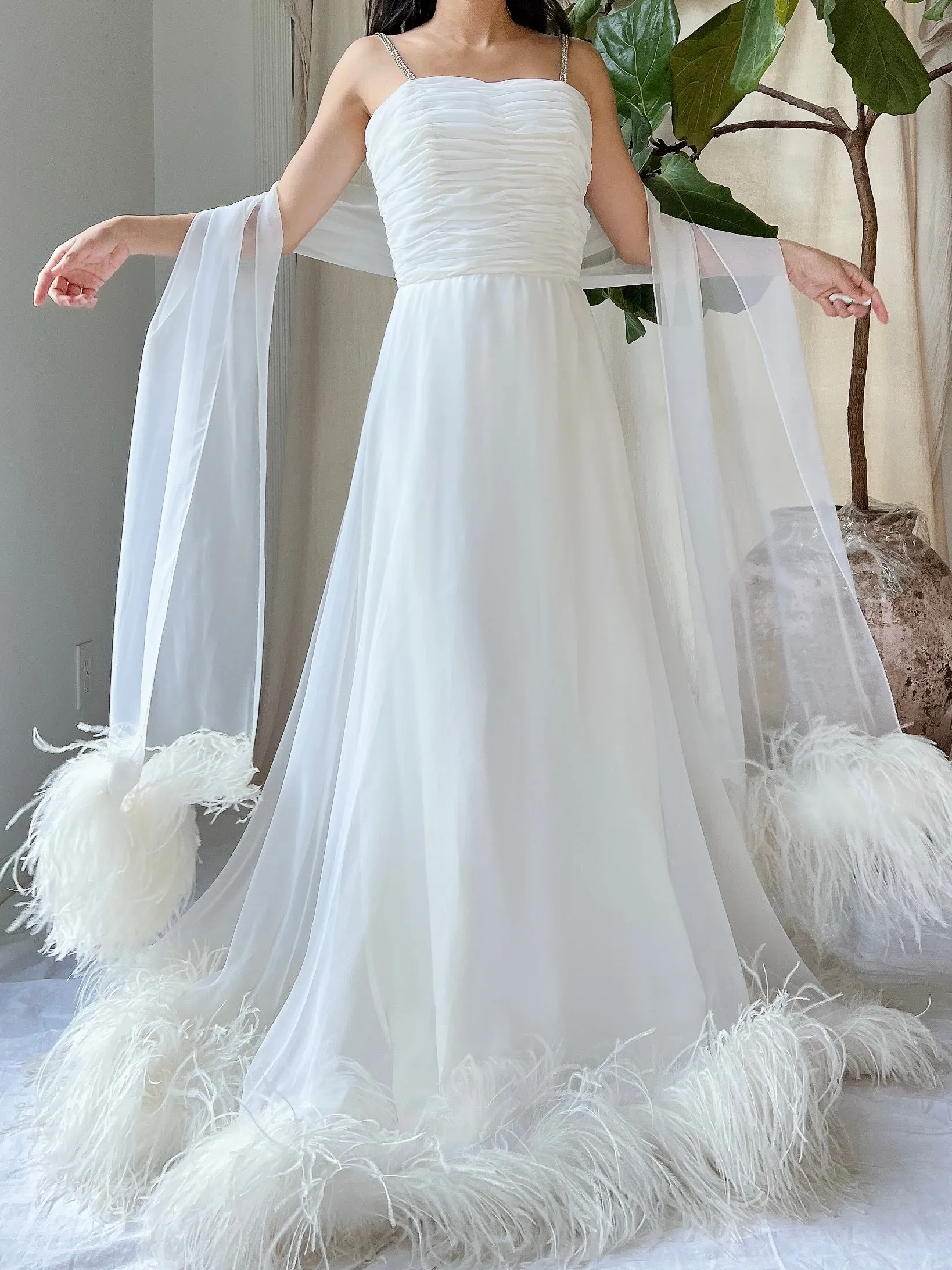 1960s Chiffon Feather Gown - XS
