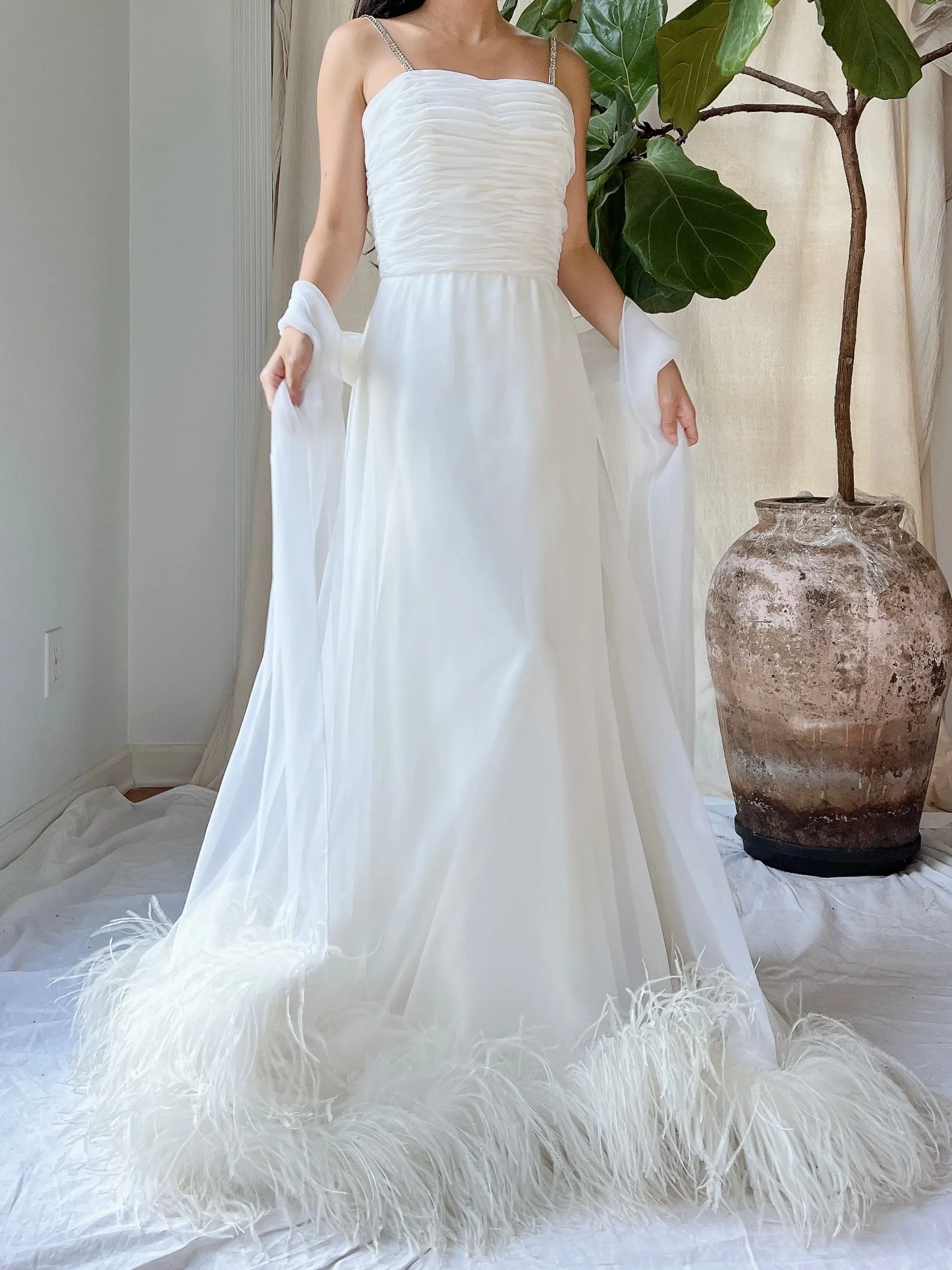 1960s Chiffon Feather Gown - XS