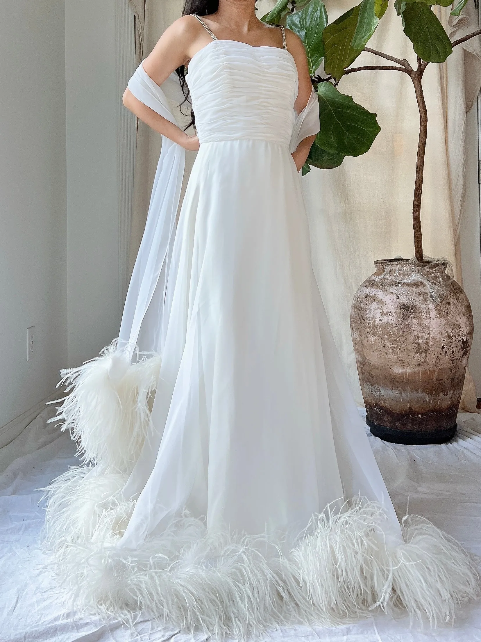 1960s Chiffon Feather Gown - XS