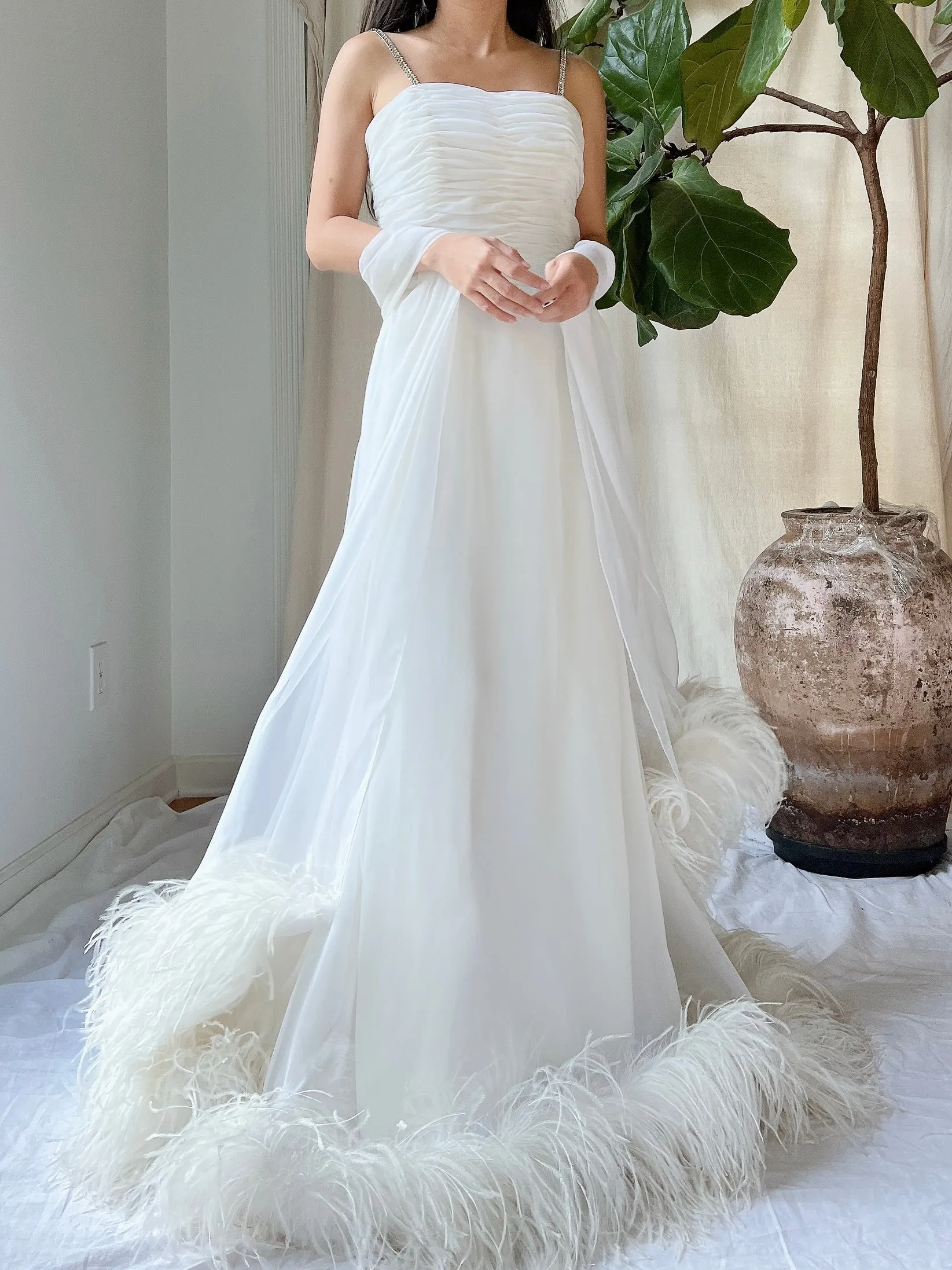 1960s Chiffon Feather Gown - XS