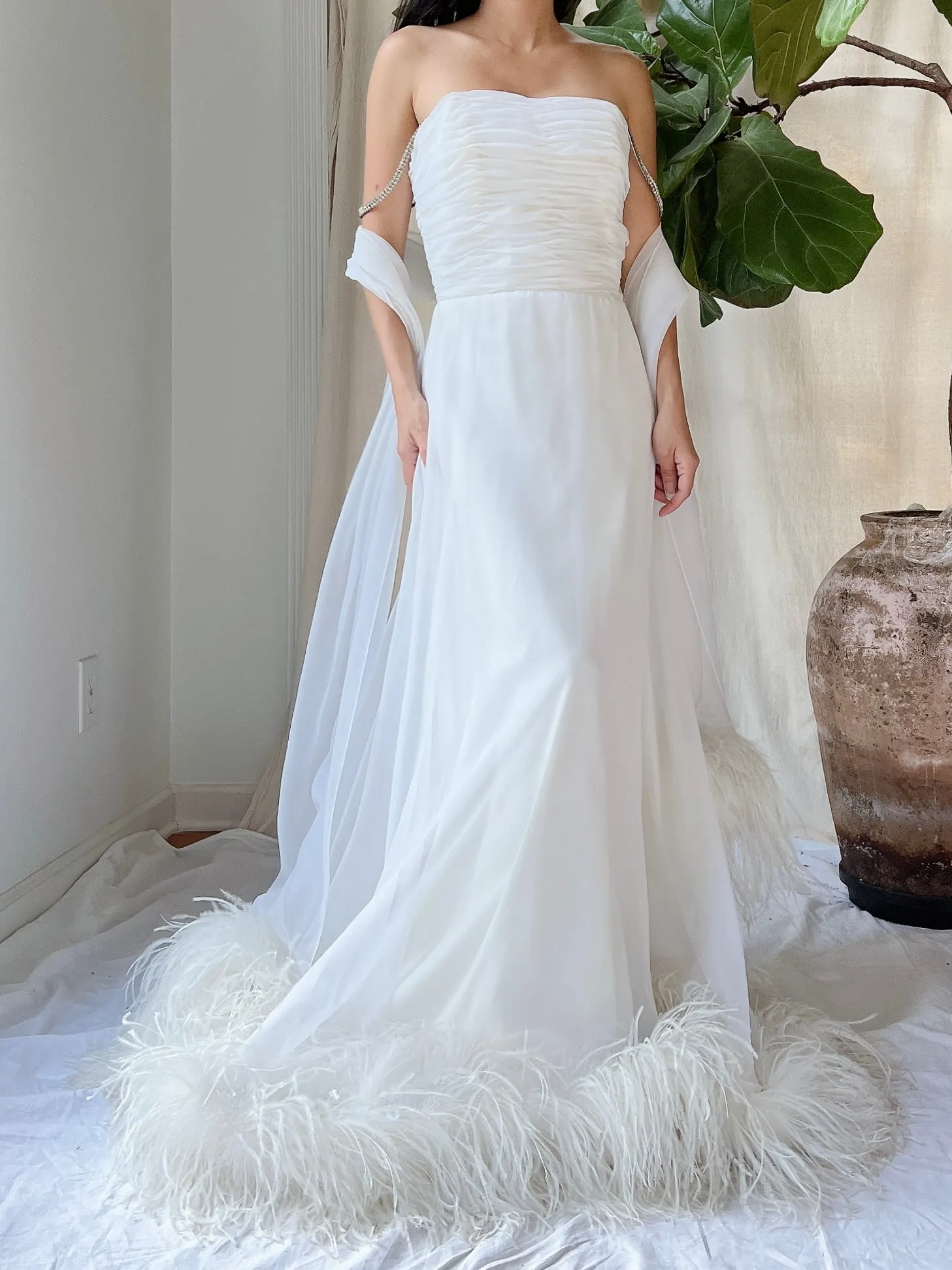 1960s Chiffon Feather Gown - XS
