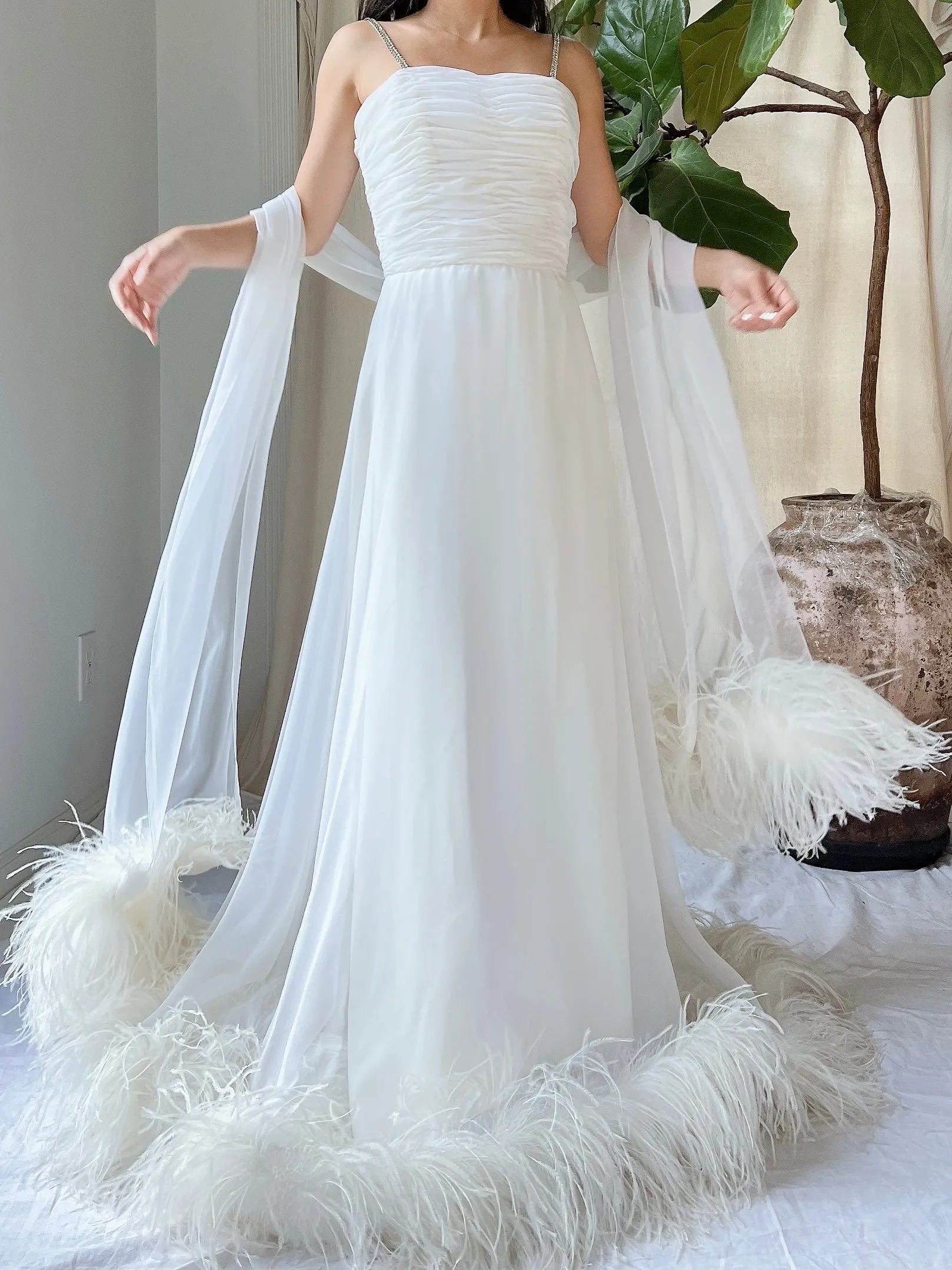 1960s Chiffon Feather Gown - XS